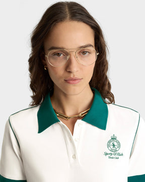 Crown 70s Pique Polo - White/Alpine
