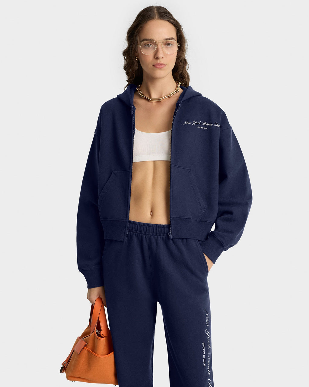 NY Tennis Club Cropped Zip Hoodie - Navy