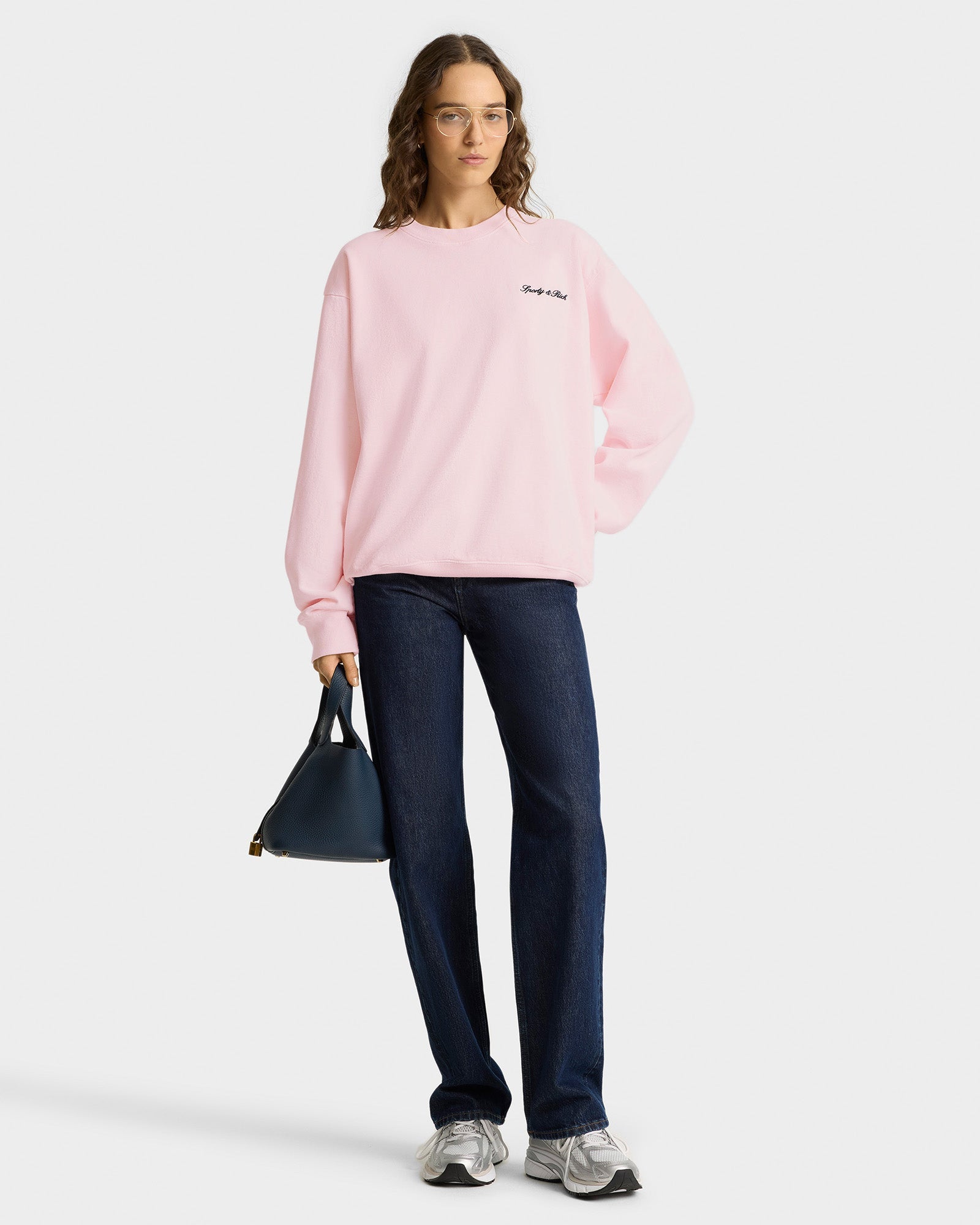 Syracuse Embroidered Crewneck - Pink Dolphin/Navy