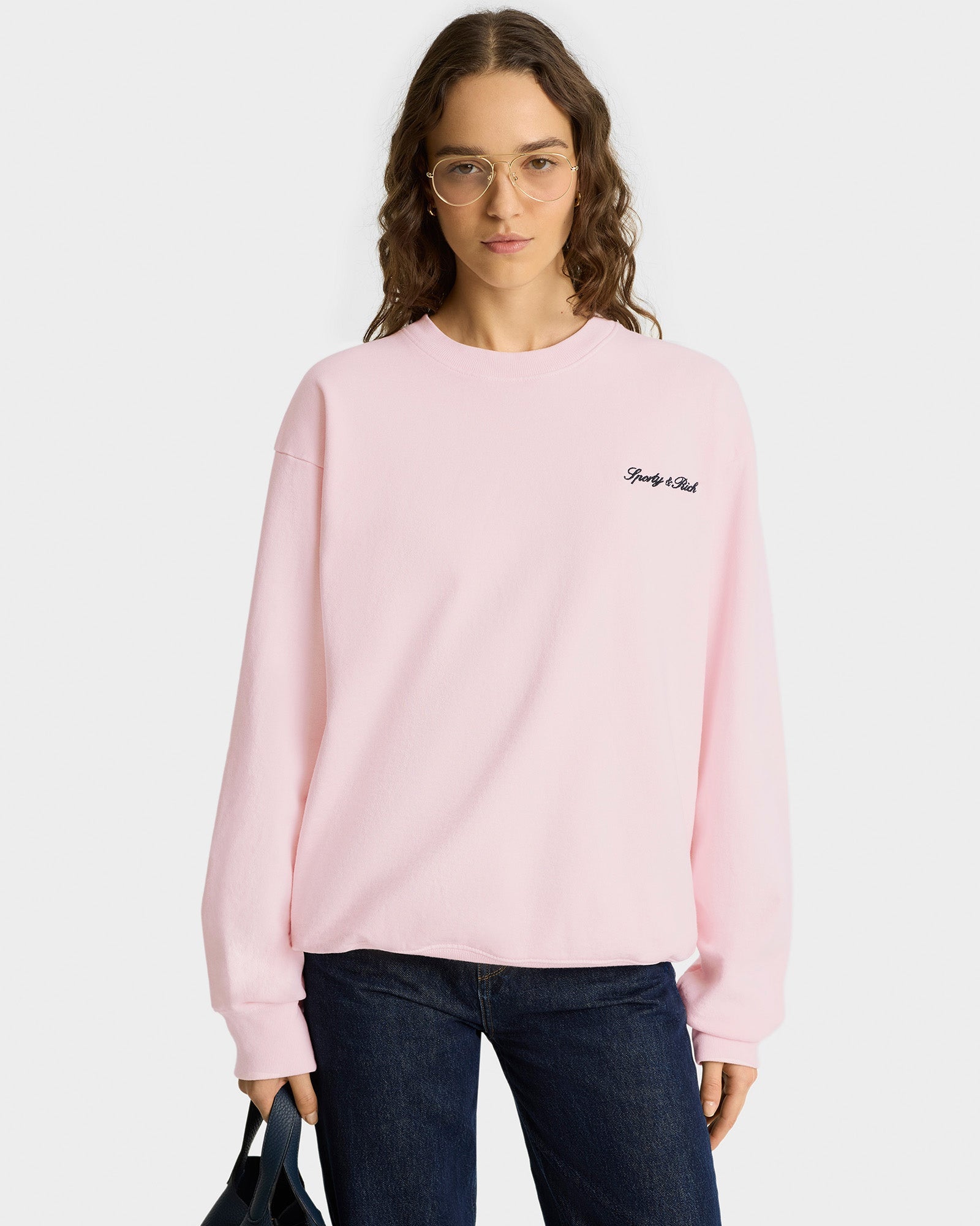 Syracuse Embroidered Crewneck - Pink Dolphin/Navy