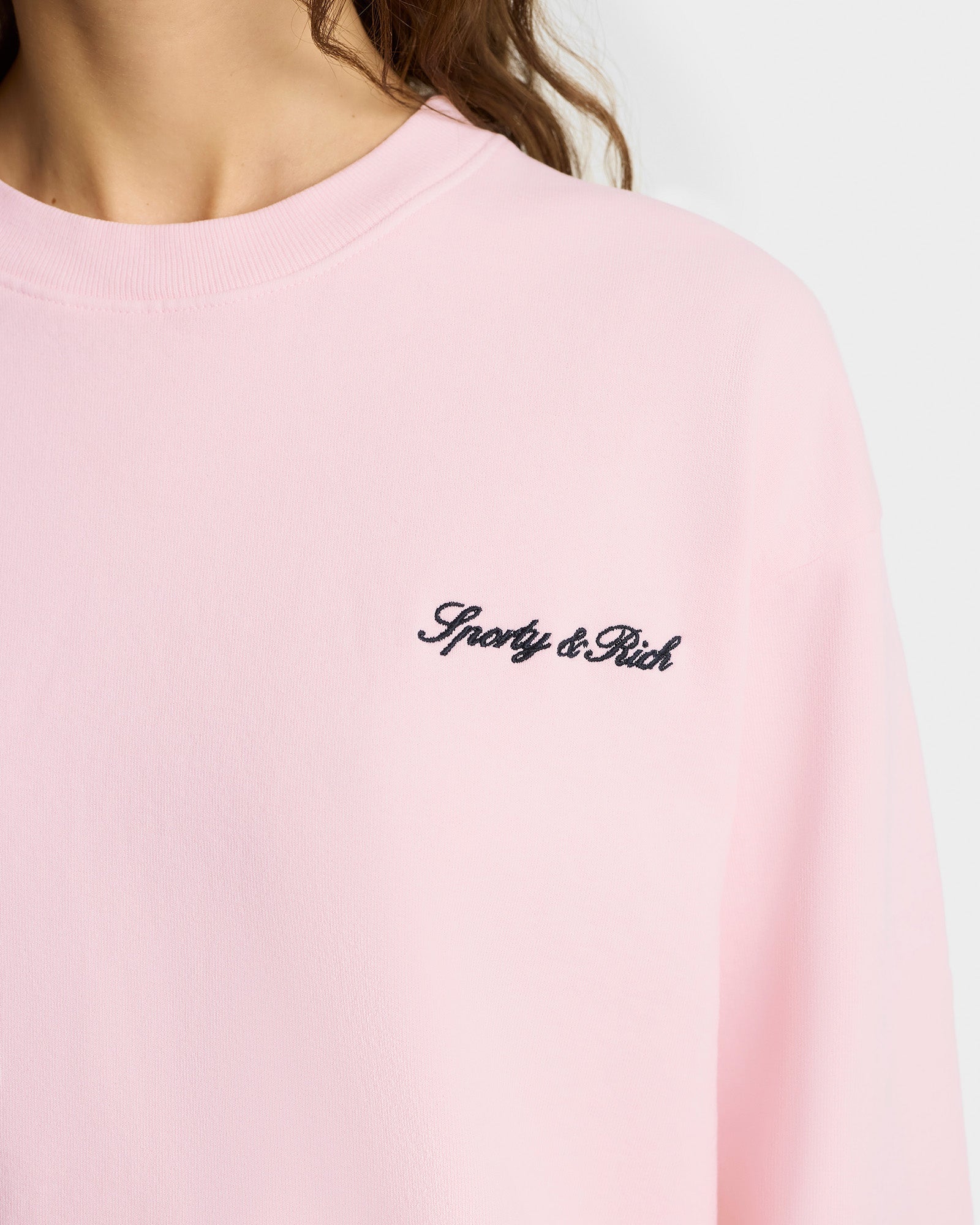 Syracuse Embroidered Crewneck - Pink Dolphin/Navy