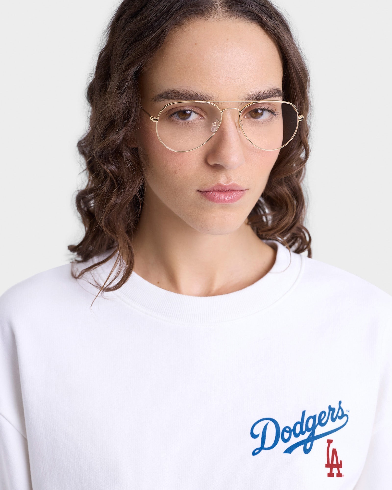 Dodgers Serif Crewneck - White/Team Blue
