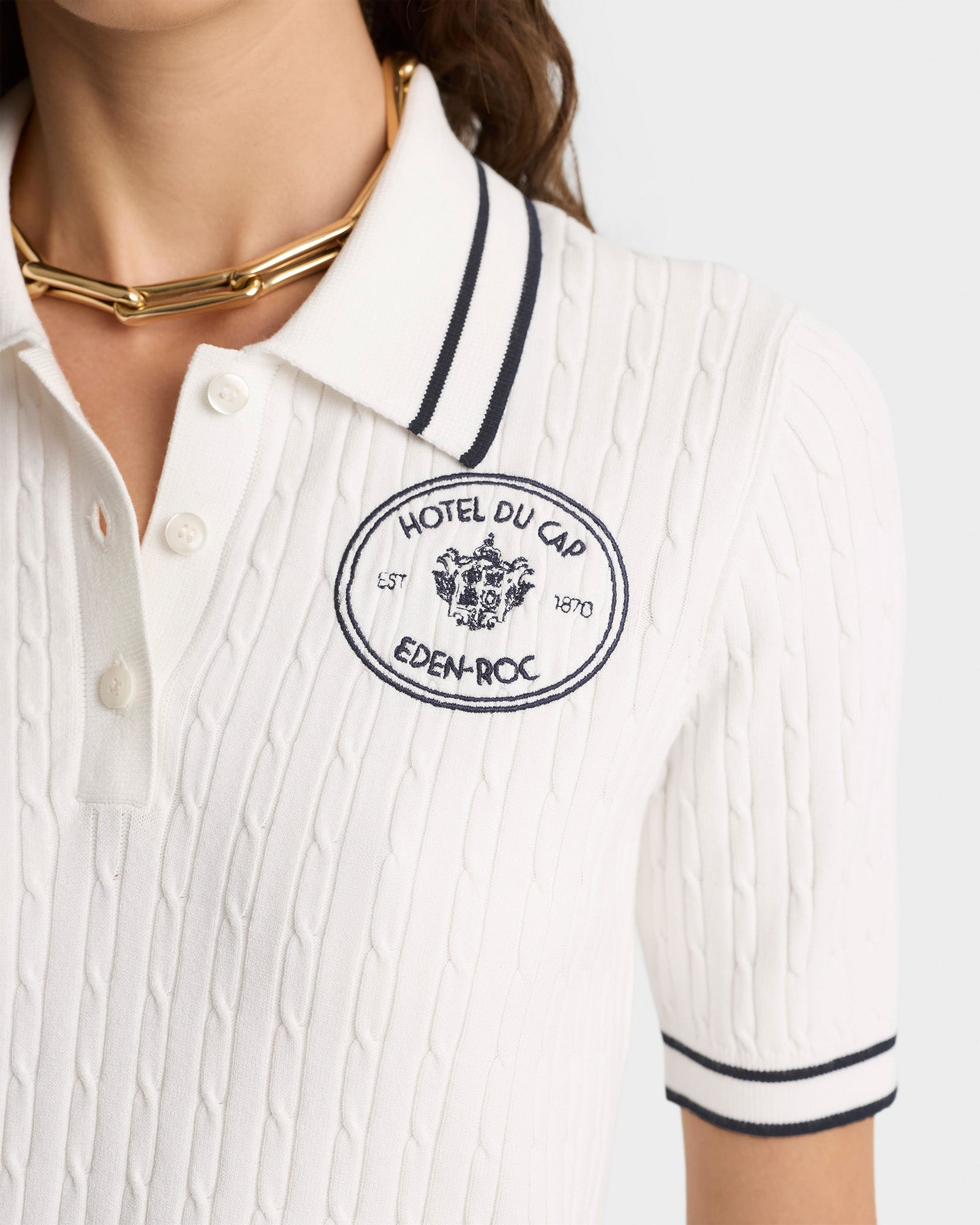Eden Crest Mini Cable Polo - White/Navy