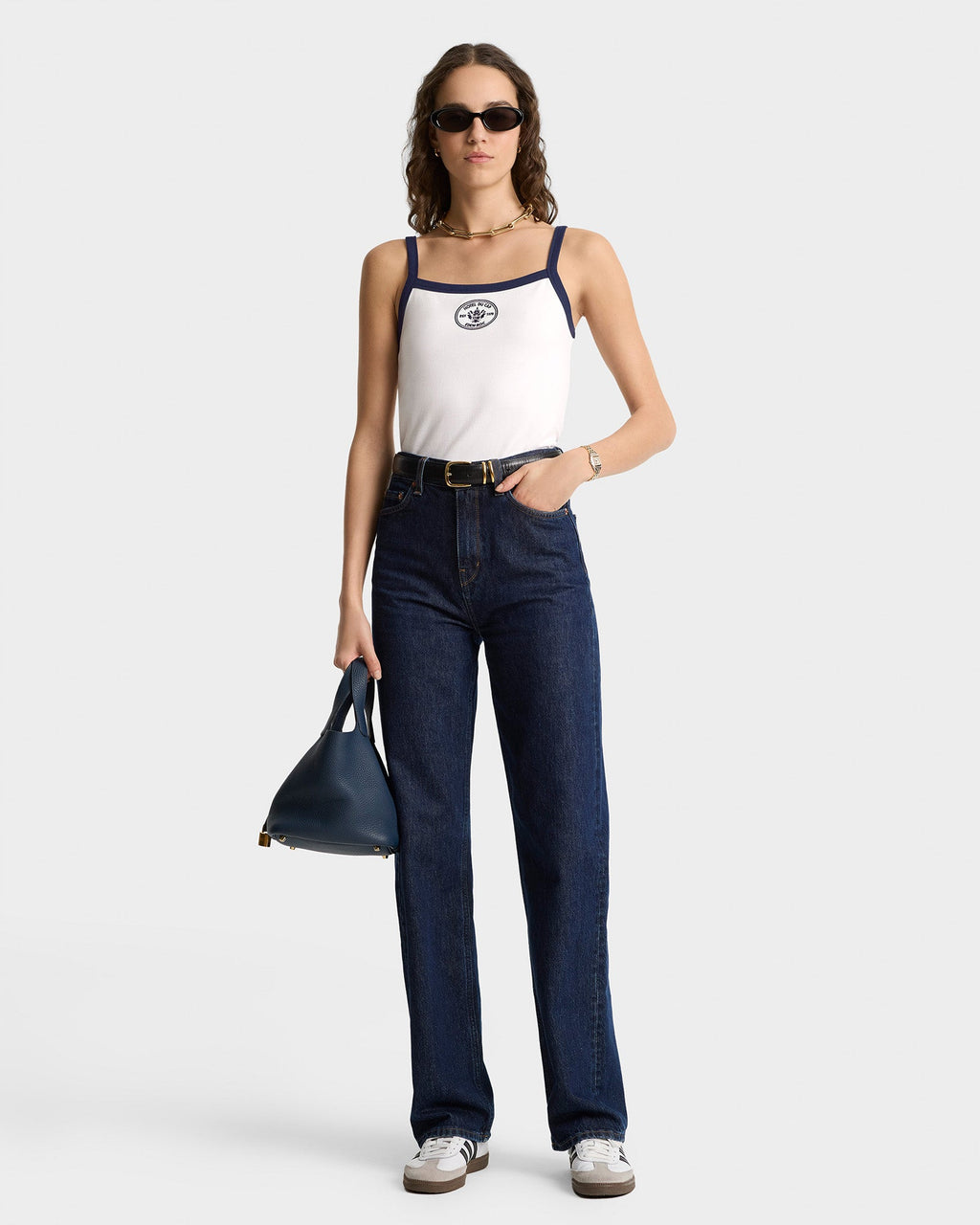 Eden Crest Embroidered Pique Tank - White/Navy