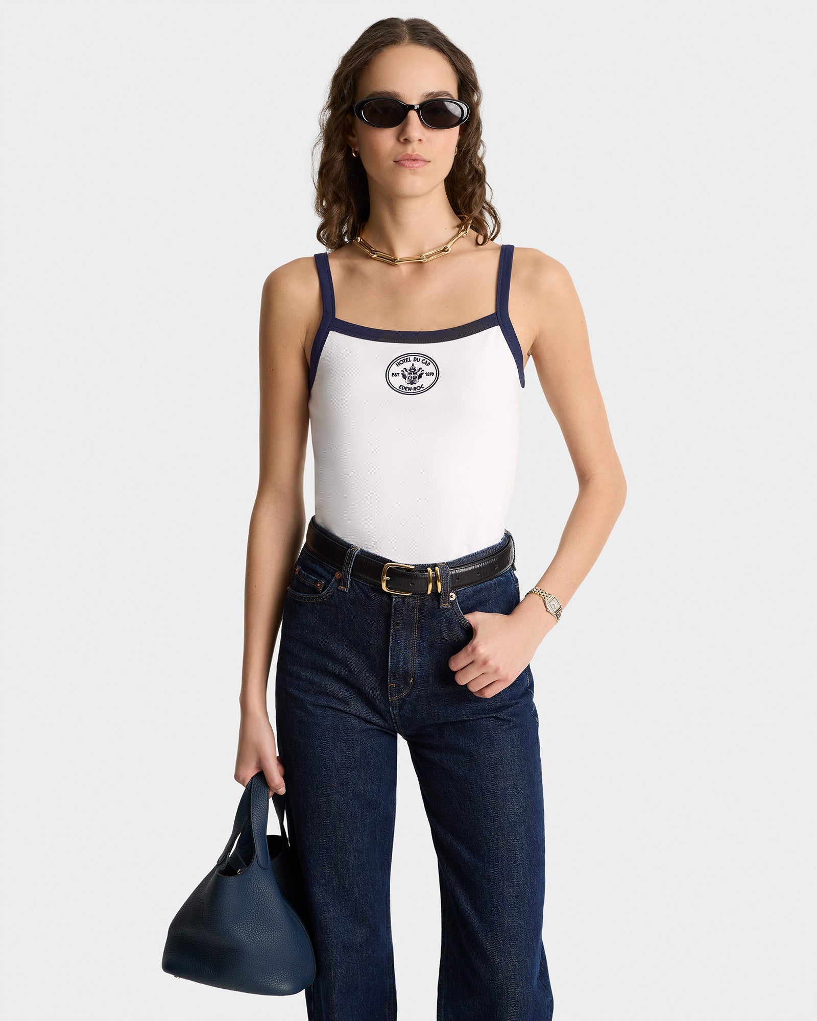 Eden Crest Embroidered Pique Tank - White/Navy
