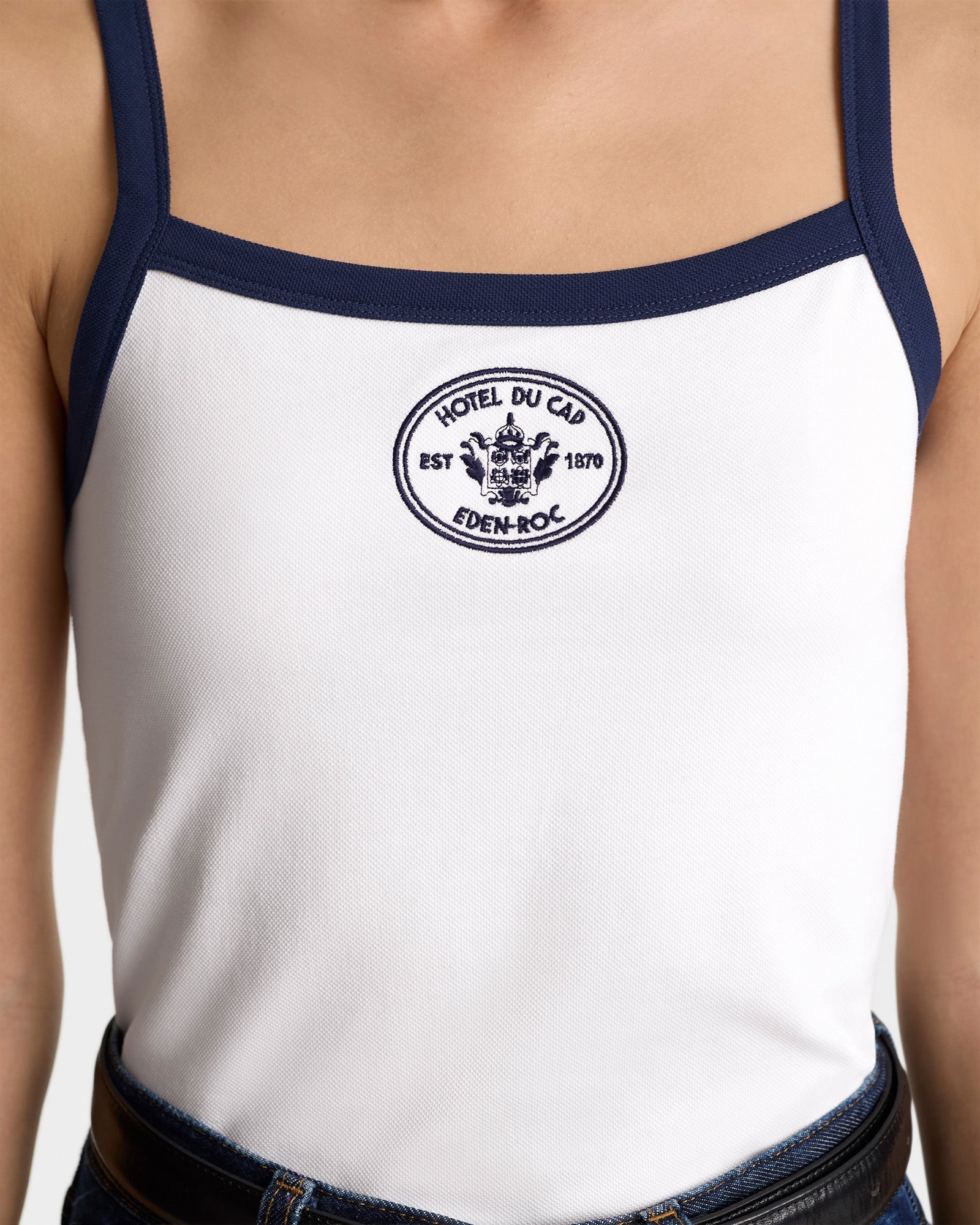 Eden Crest Embroidered Pique Tank - White/Navy