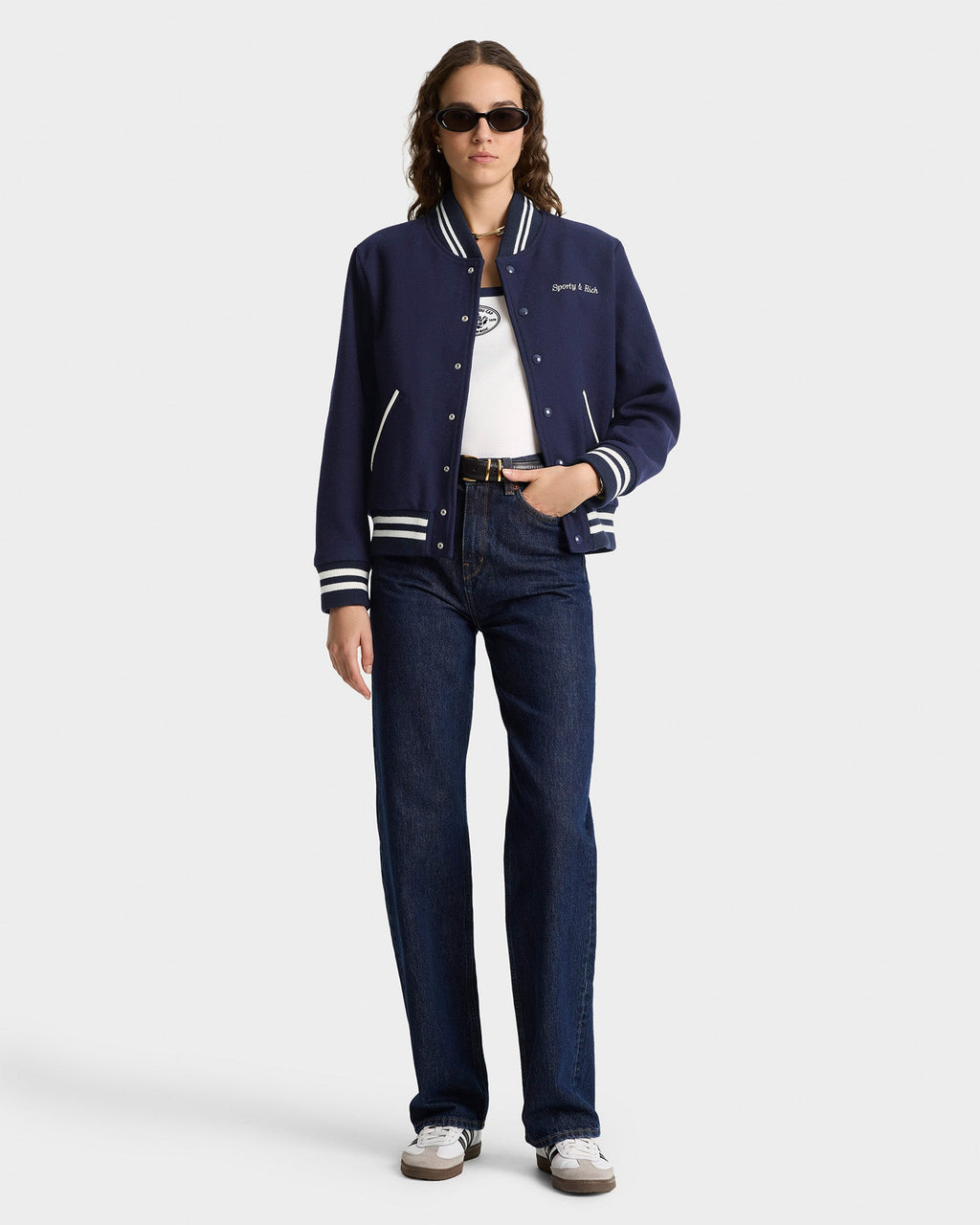 Eden Crest Varsity Jacket Women - Navy/White