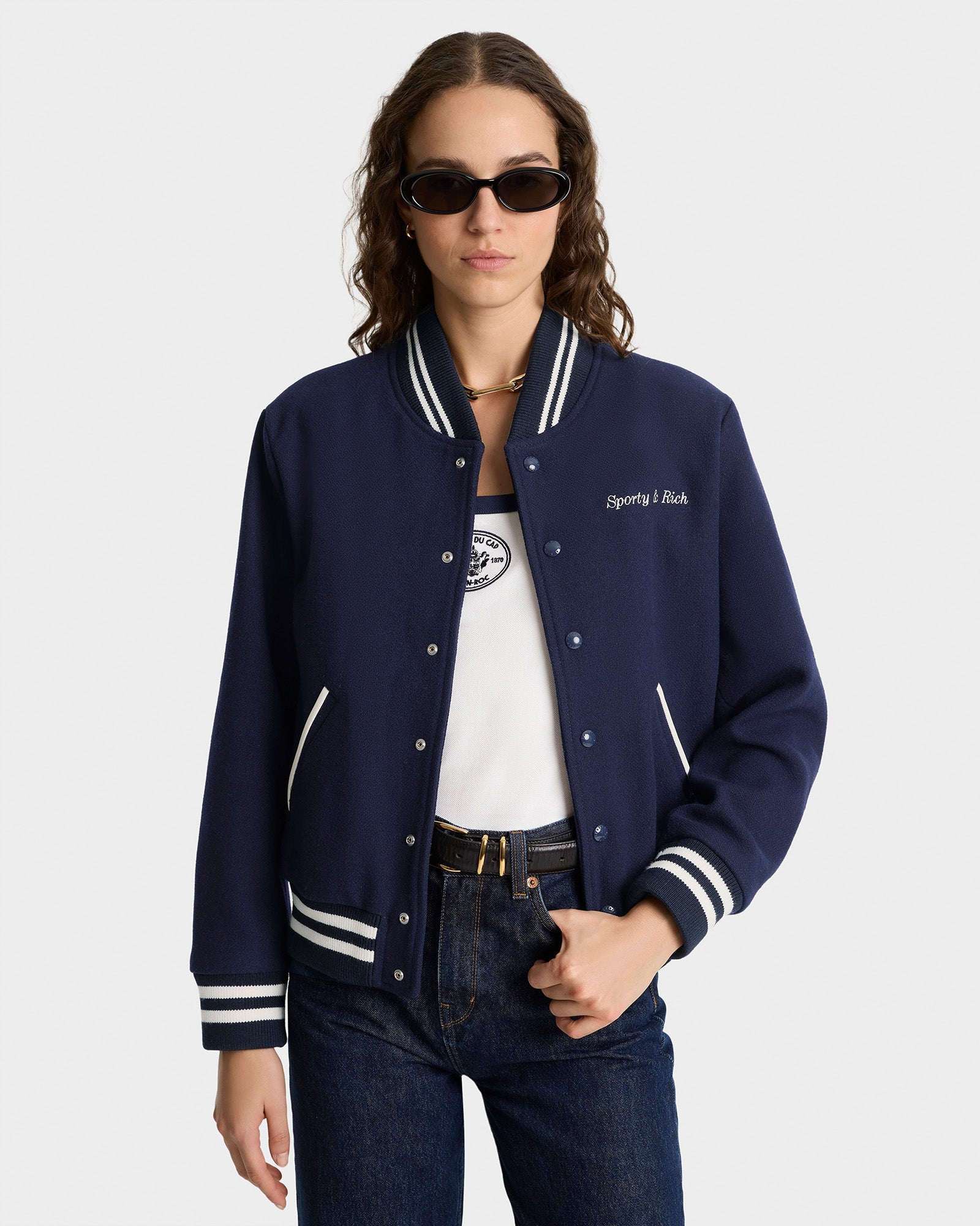 Eden Crest Varsity Jacket Women - Navy/White