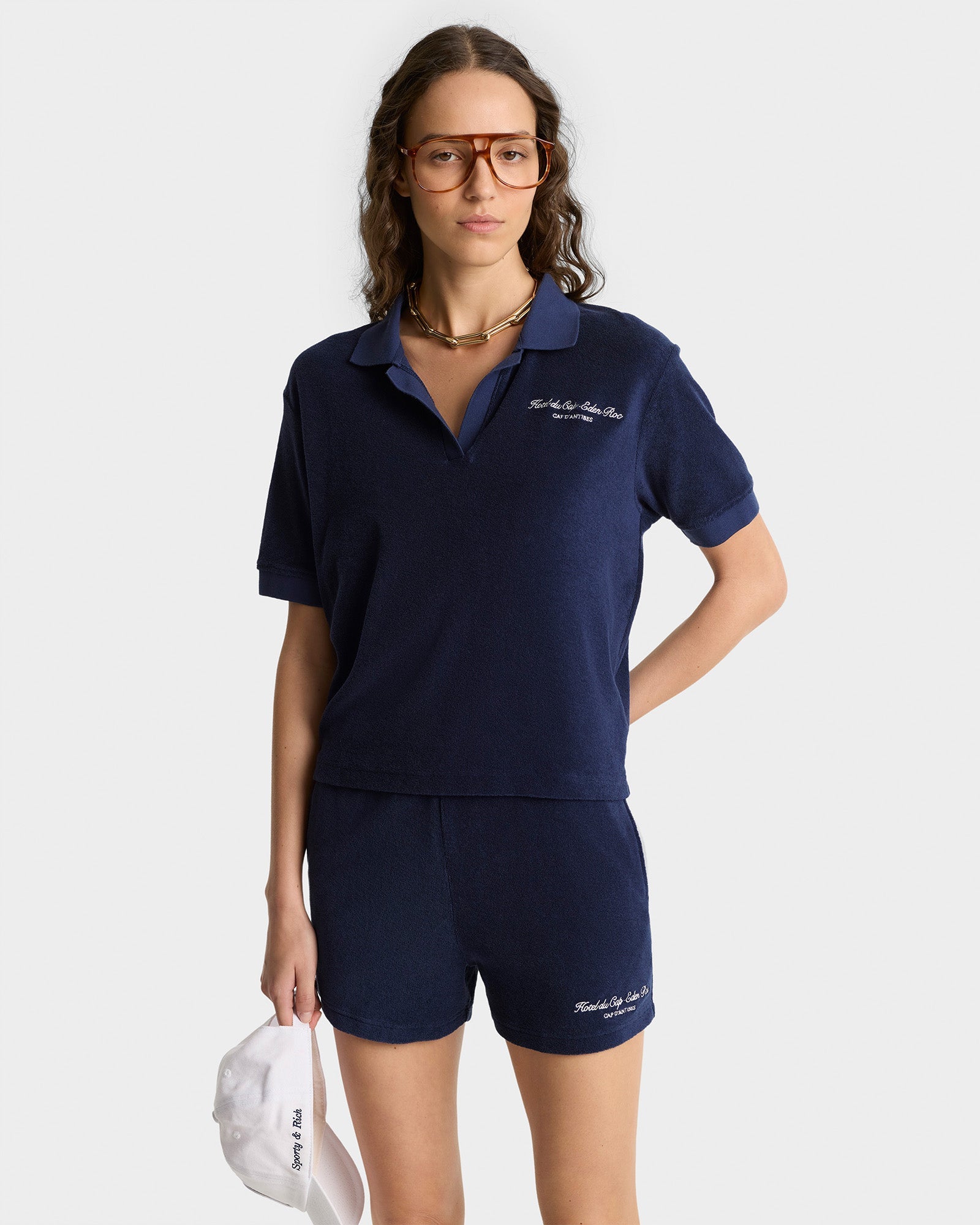 Eden Script Terry Polo Women - Navy/White