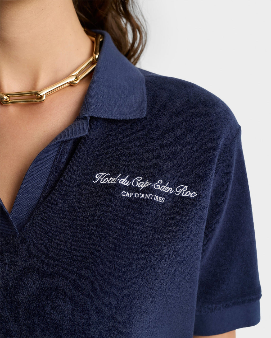 Eden Script Terry Polo Women - Navy/White