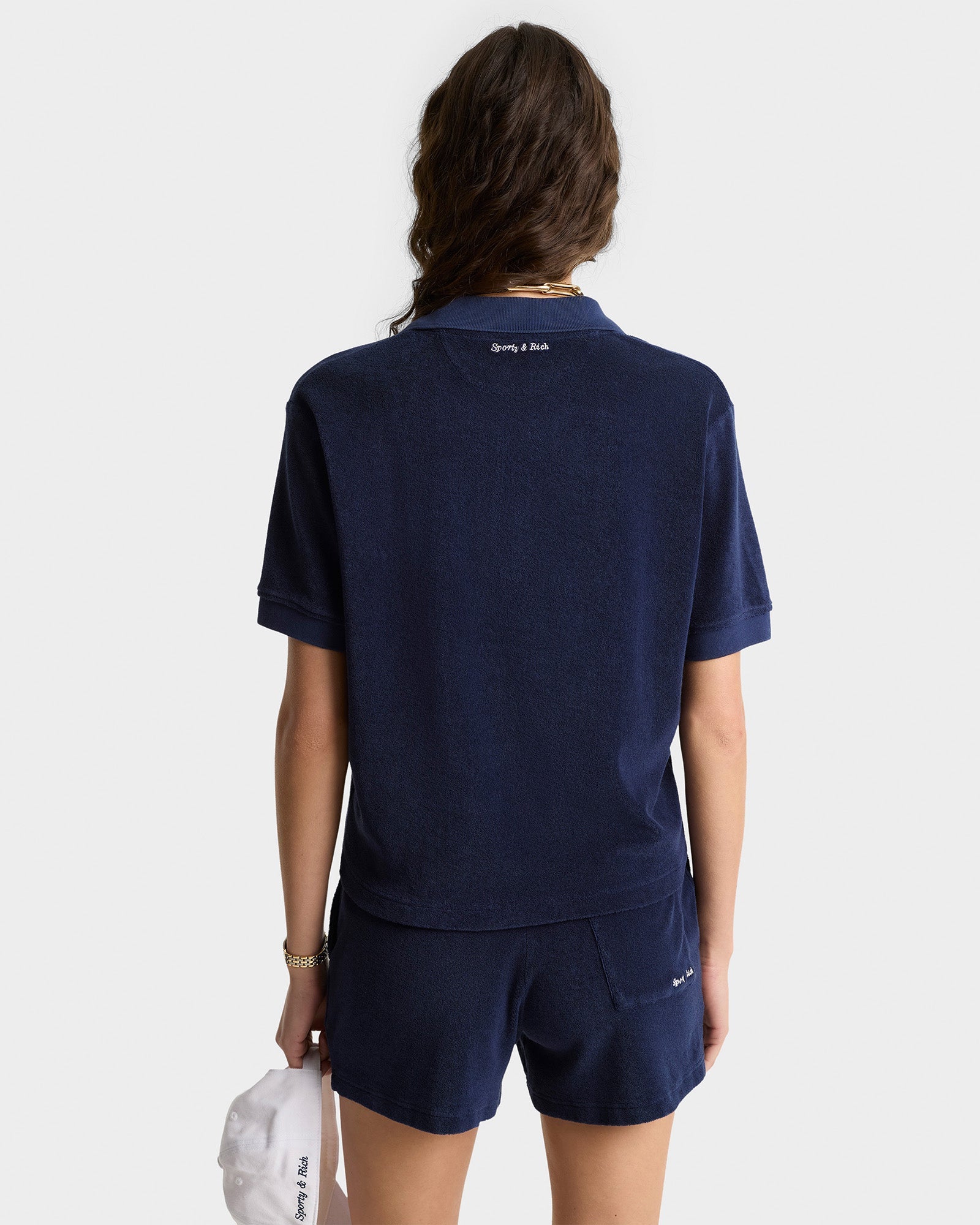 Eden Script Terry Polo Women - Navy/White