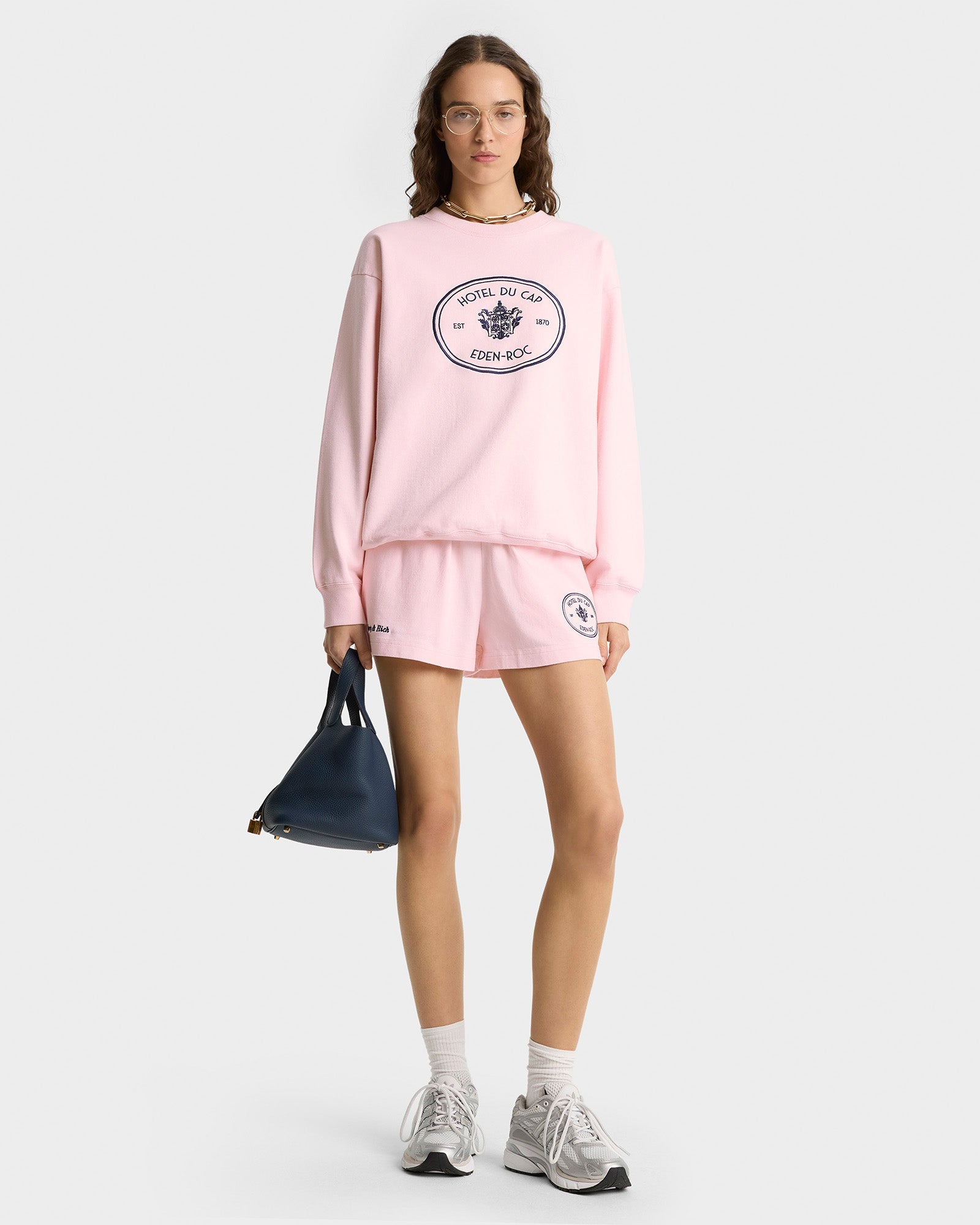 Eden Crest Crewneck - Pink Dolphin/Navy