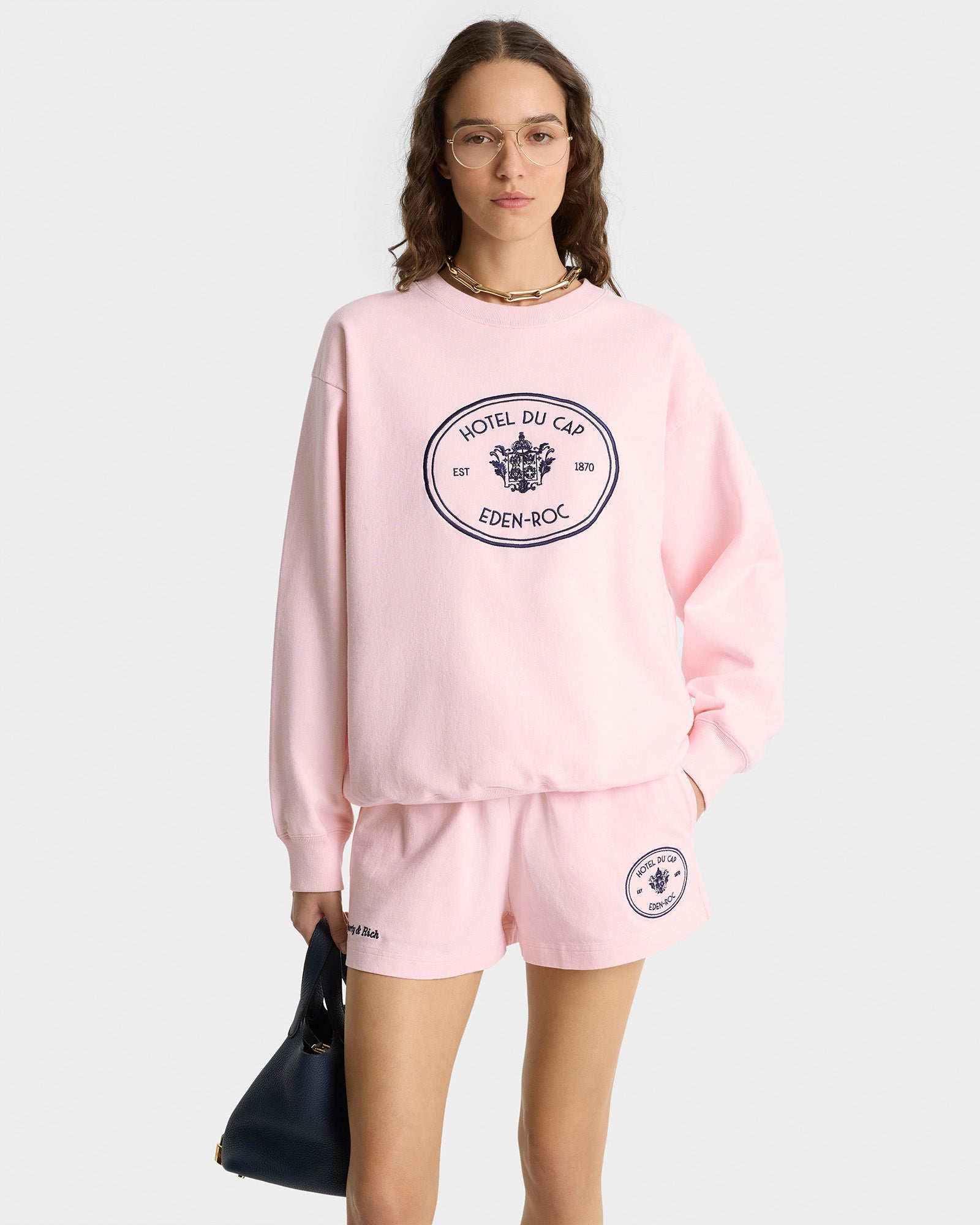 Eden Crest Crewneck - Pink Dolphin/Navy