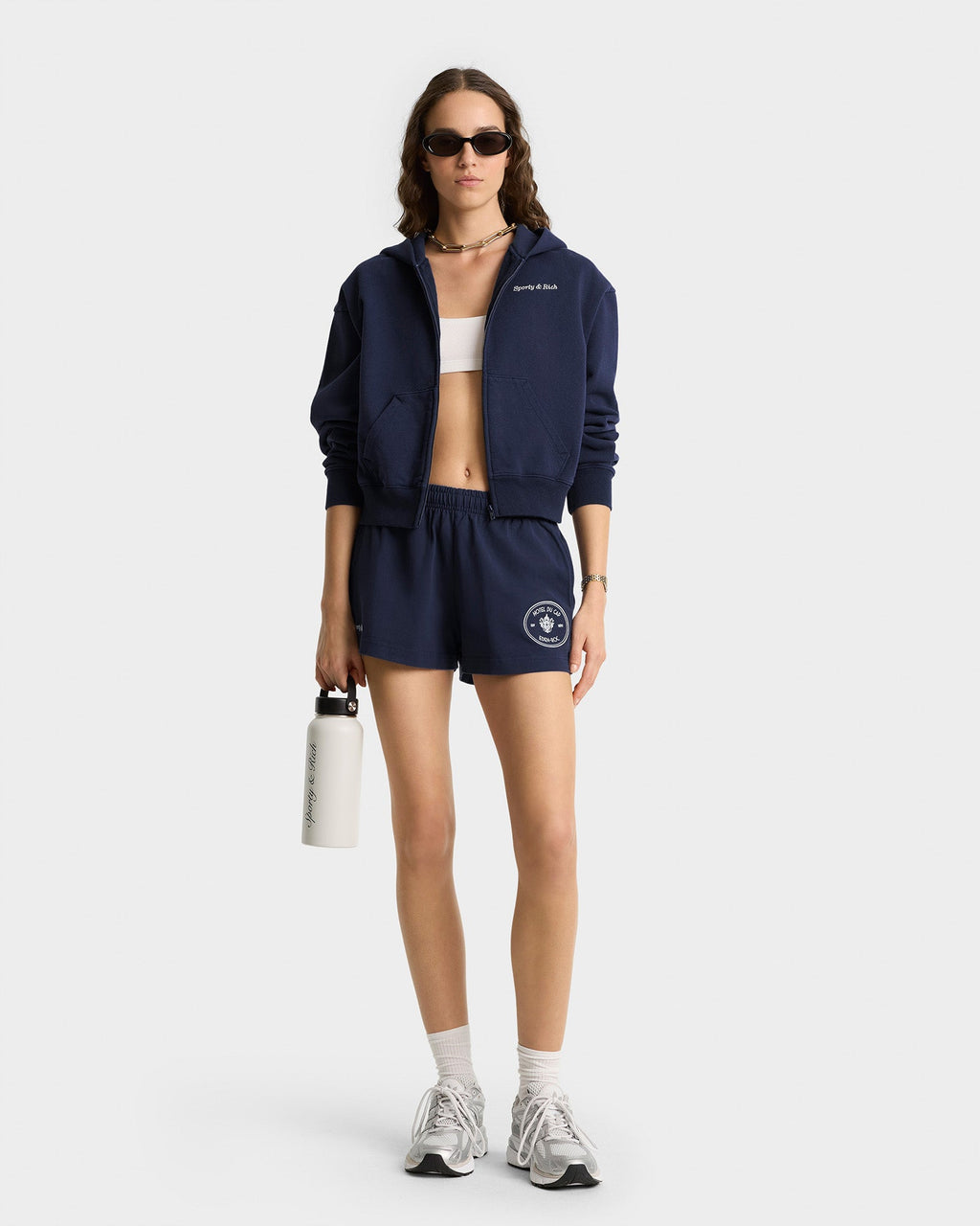 Eden Crest Cropped Zip Hoodie - Navy/White