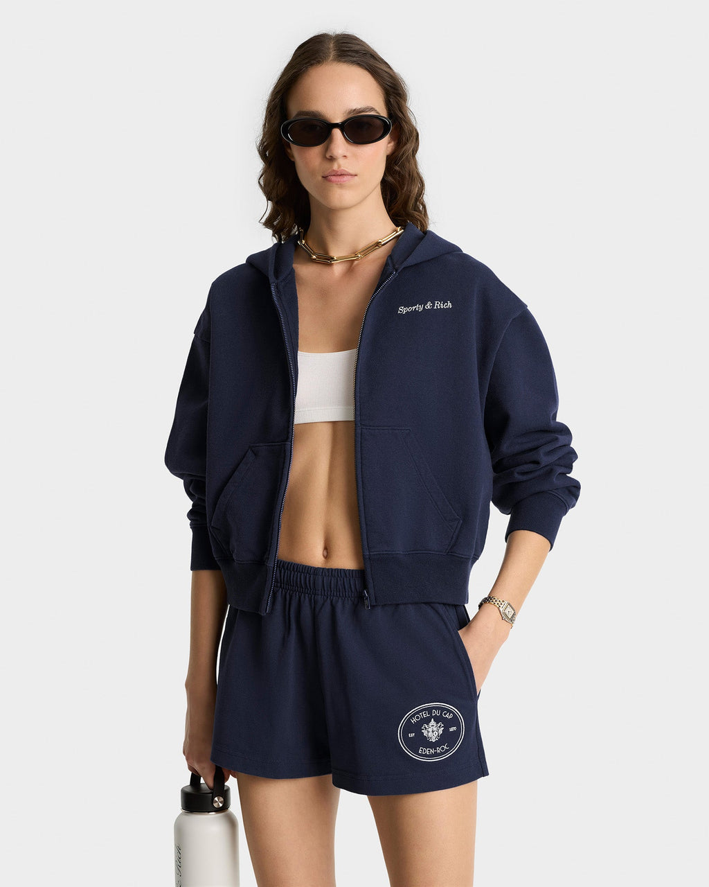 Eden Crest Cropped Zip Hoodie - Navy/White