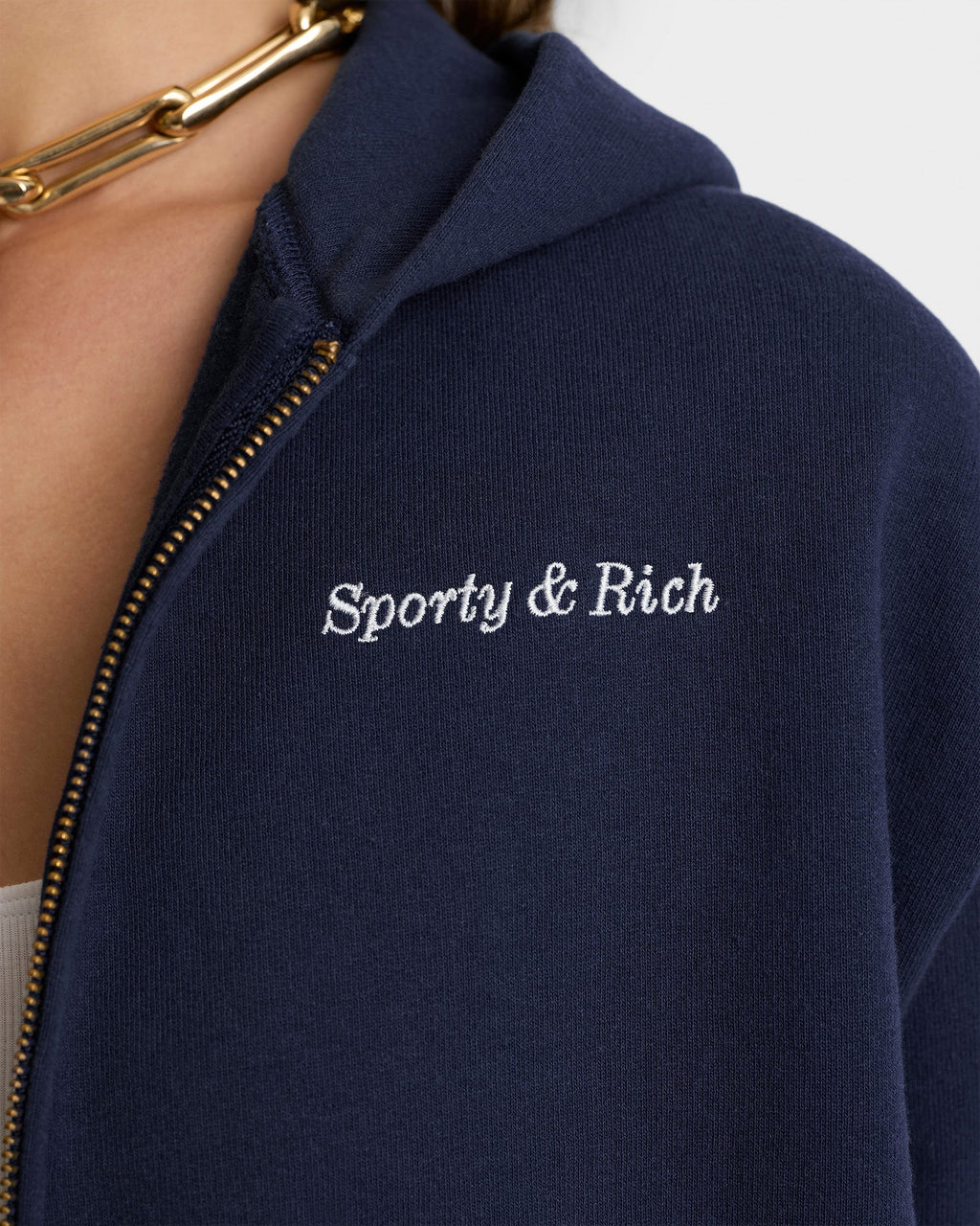 Eden Crest Cropped Zip Hoodie - Navy/White