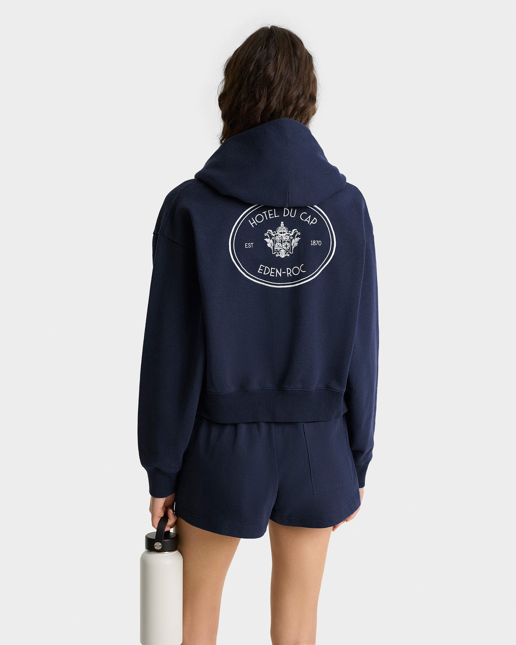 Eden Crest Cropped Zip Hoodie - Navy/White