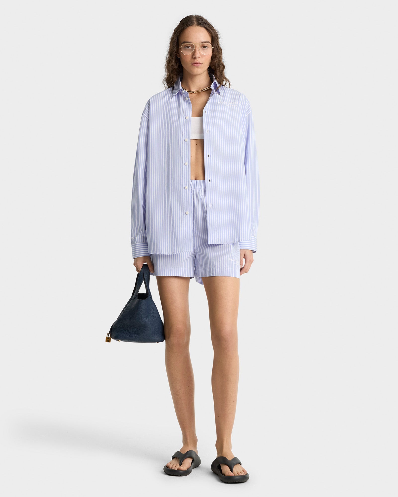 Eden Script Oversized Shirt - Blue/White Stripe