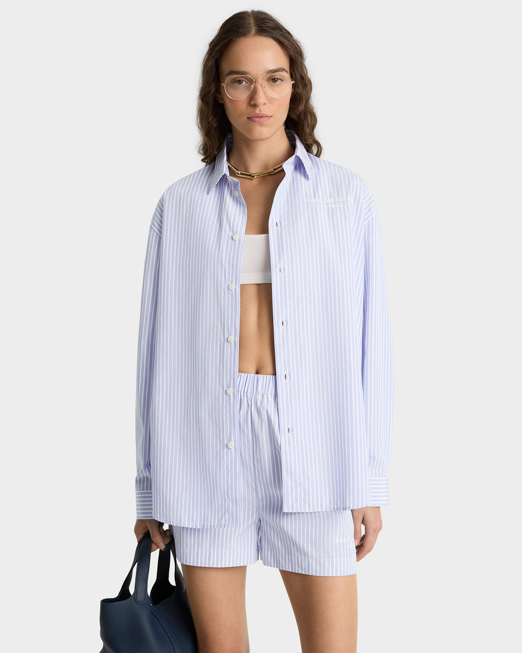 Eden Script Oversized Shirt - Blue/White Stripe