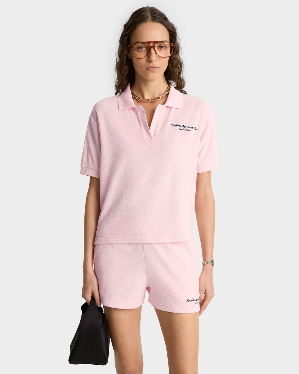 Eden Script Terry Polo Women - Pink Dolphin/Navy
