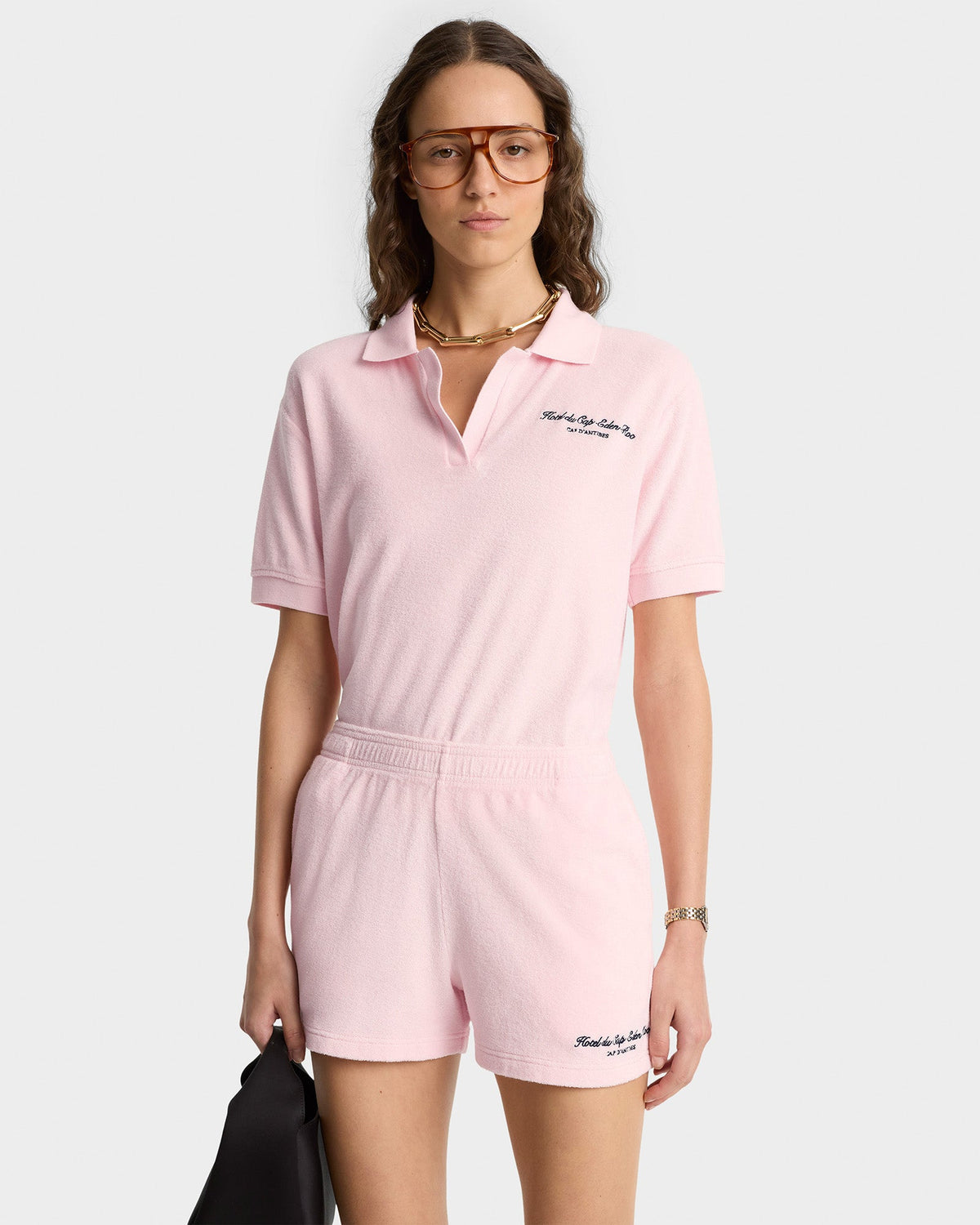 Eden Script Terry Short - Pink Dolphin/Navy