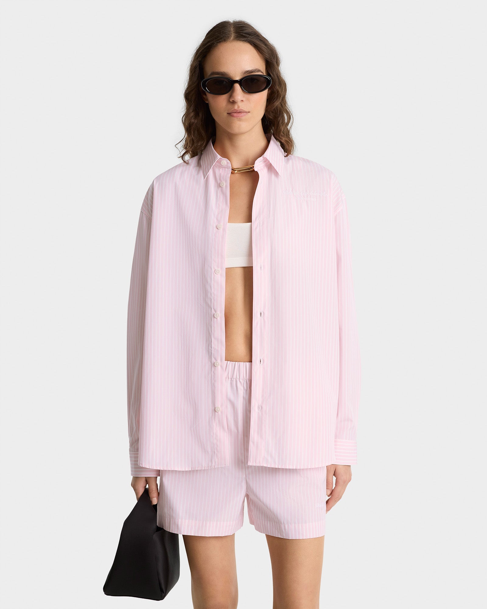 Eden Script Oversized Shirt - Pink/White Thin Stripe