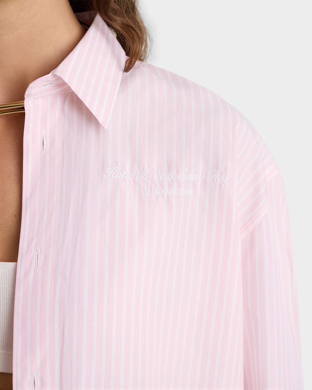 Eden Script Oversized Shirt - Pink/White Thin Stripe