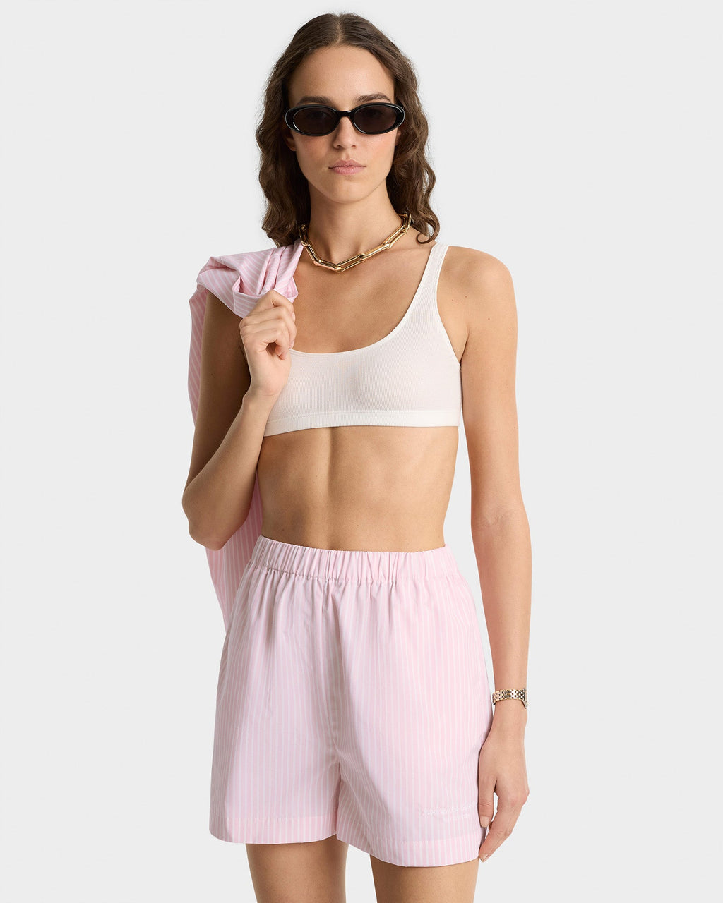 Eden Script Poplin Short - Pink/White Thin Stripe