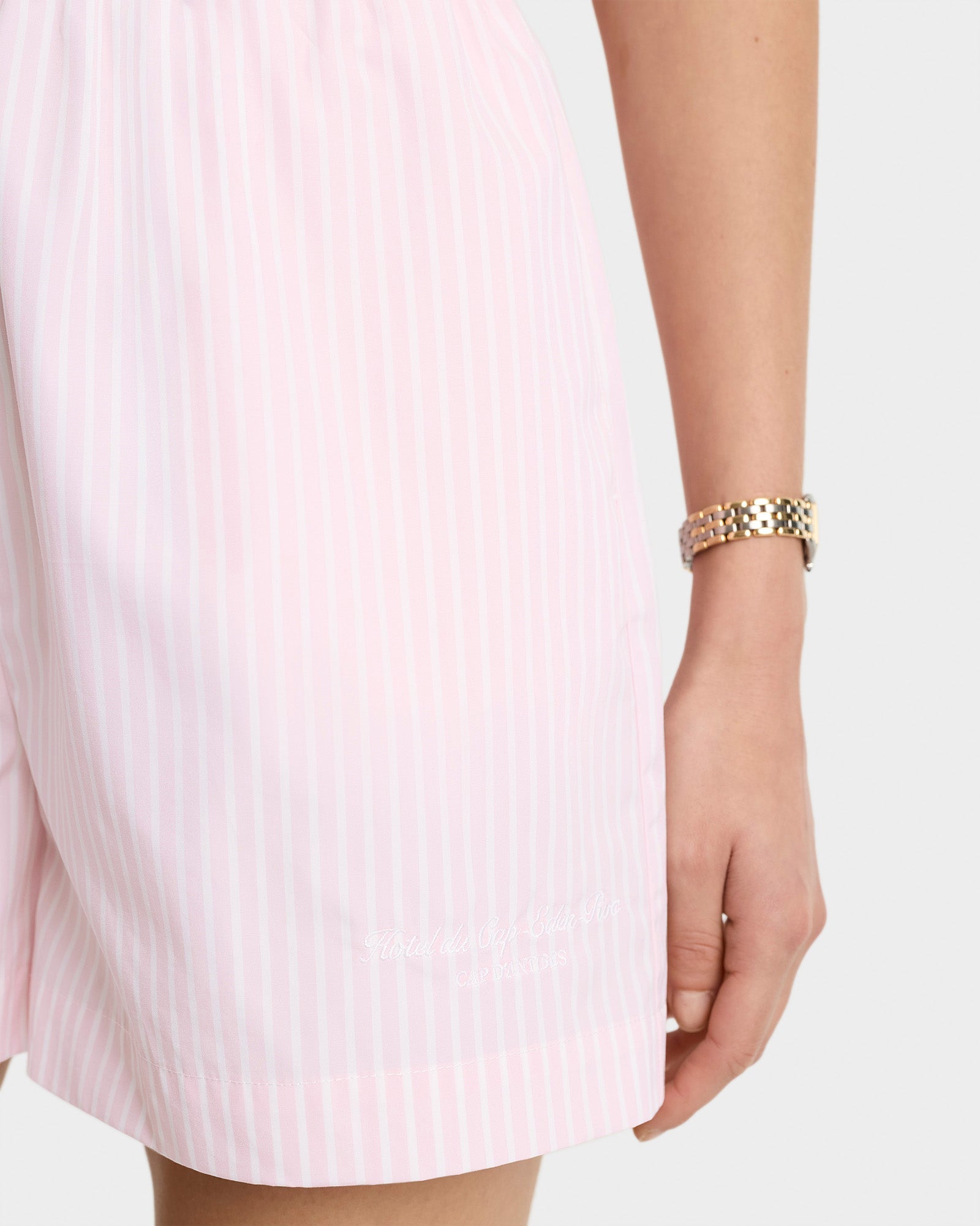 Eden Script Poplin Short - Pink/White Thin Stripe