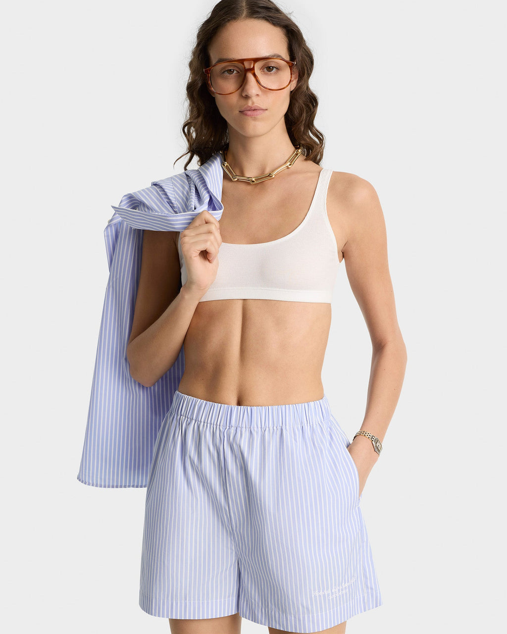 Eden Script Poplin Short - Blue/White Stripe