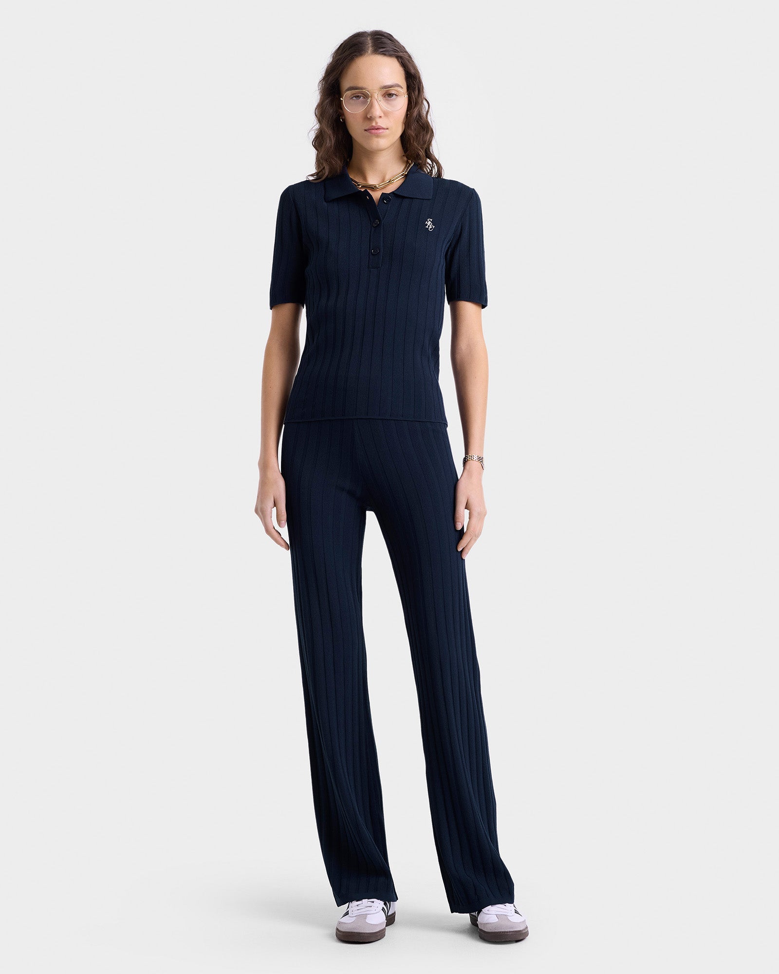 SRC Ribbed Polo - Navy/White