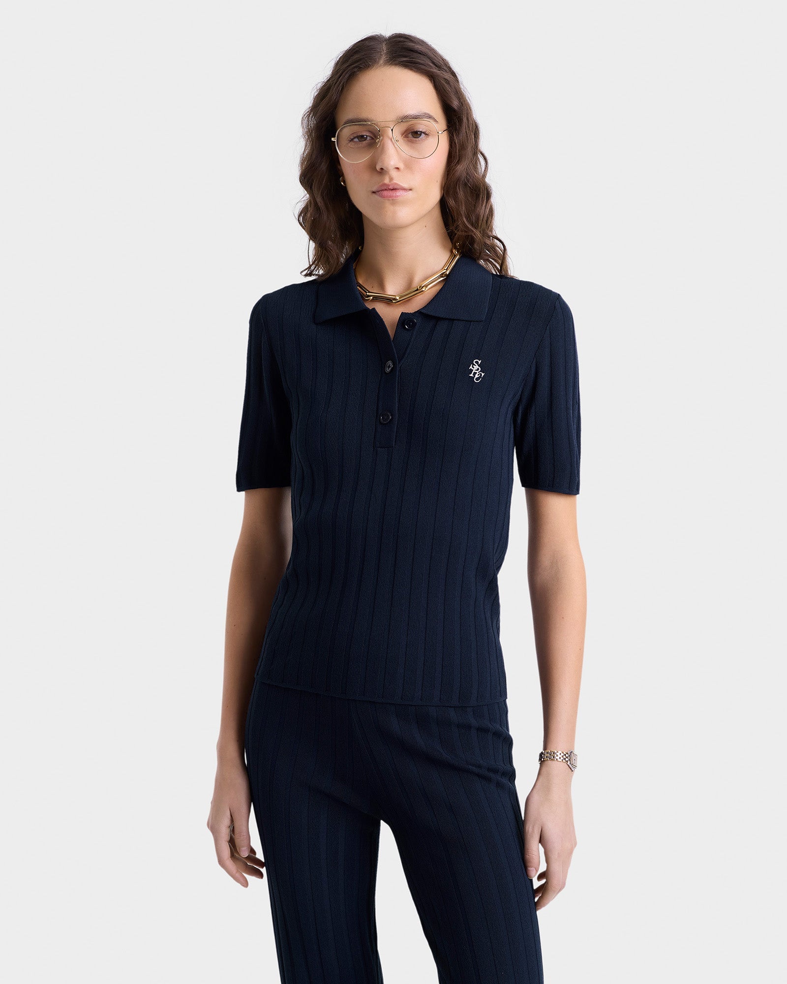 SRC Ribbed Polo - Navy/White