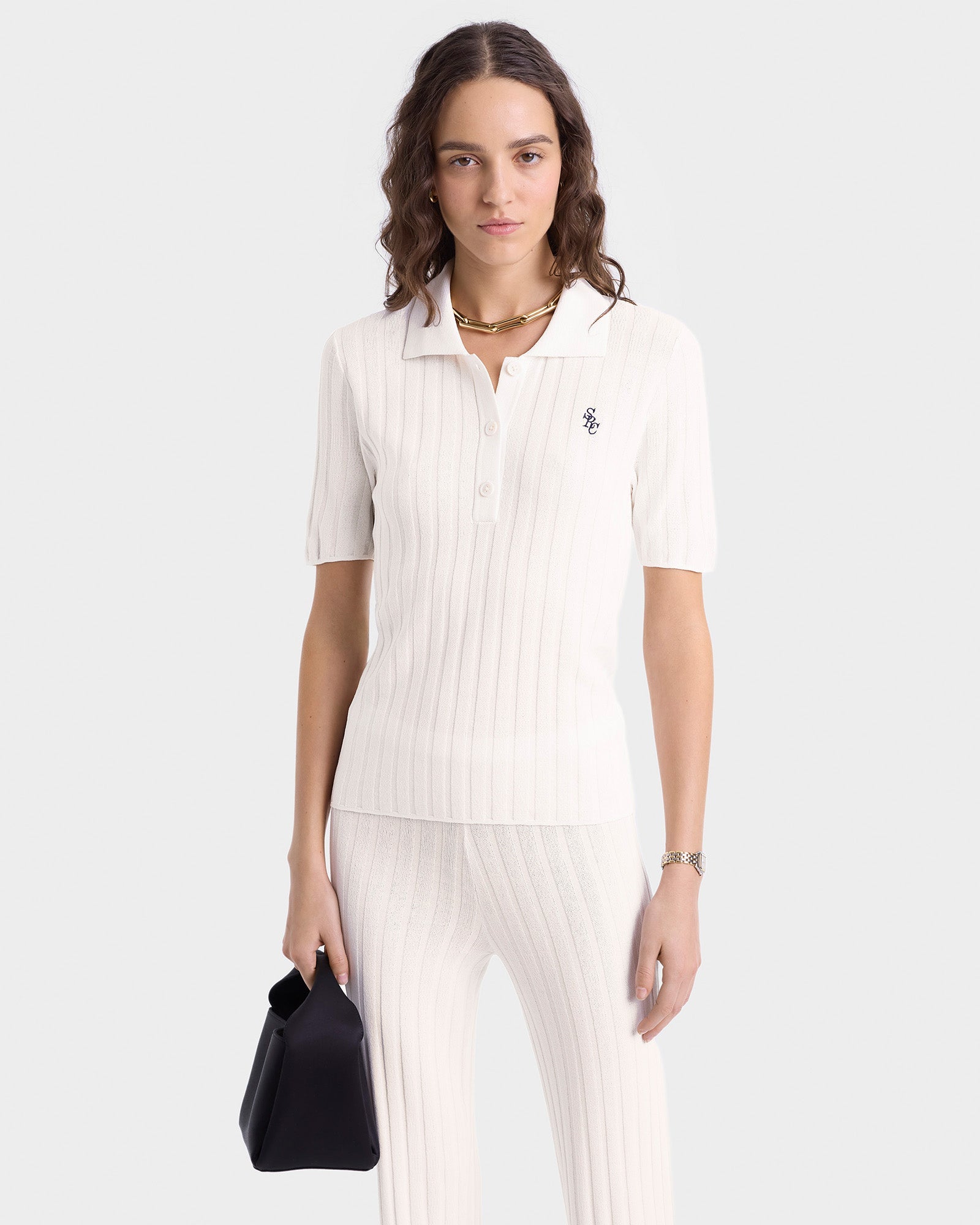 SRC Ribbed Polo - Ecru/Navy