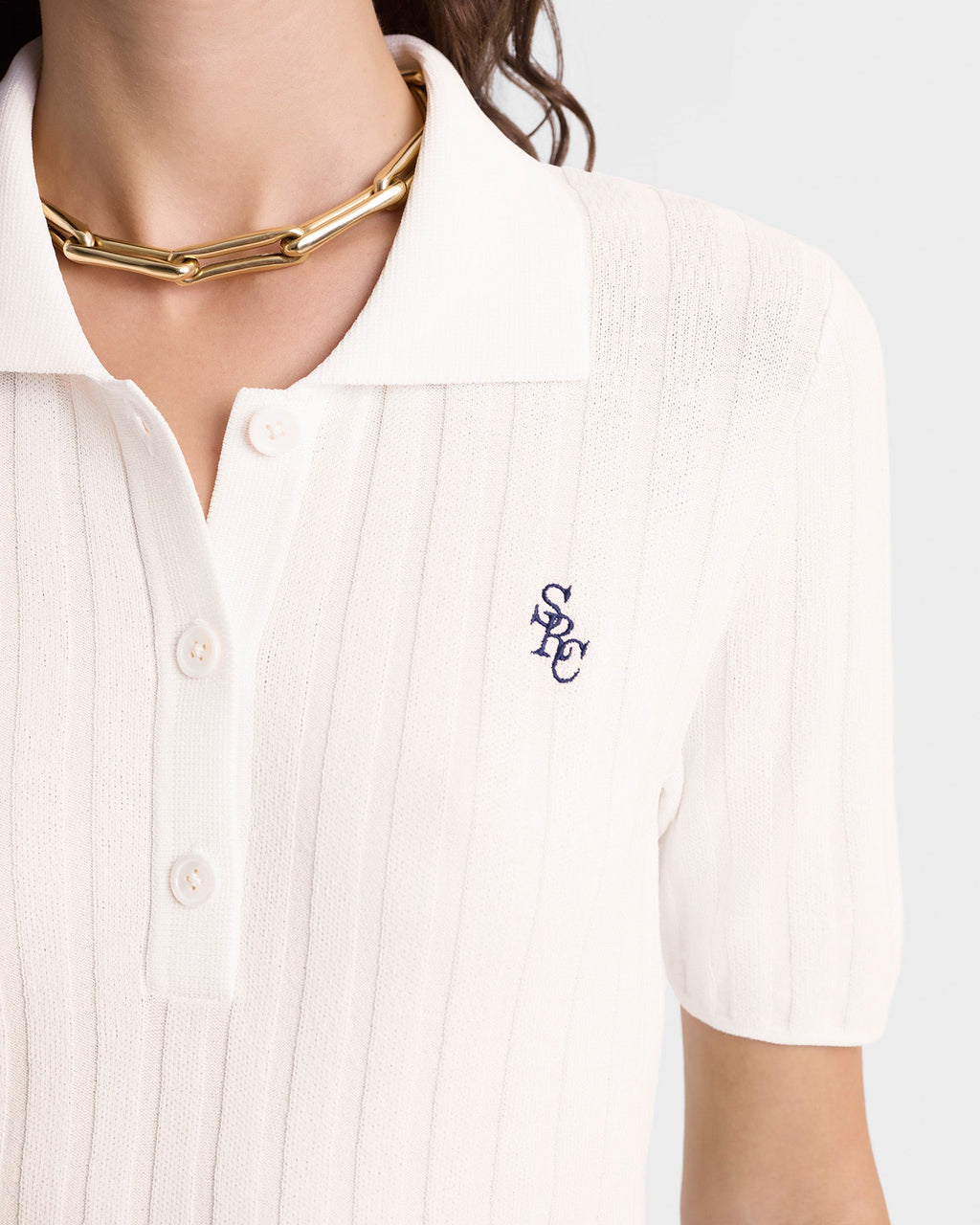 SRC Ribbed Polo - Ecru/Navy