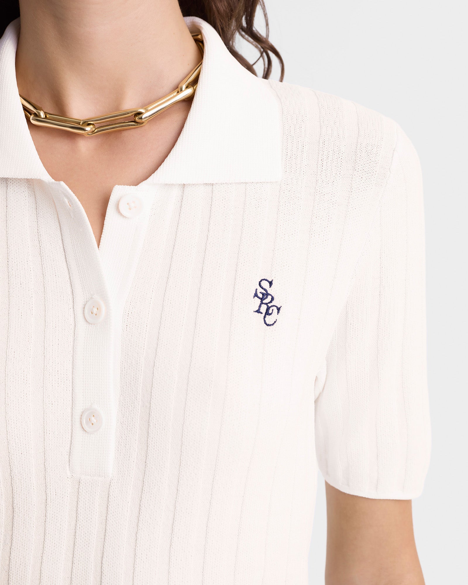 SRC Ribbed Polo - Ecru/Navy