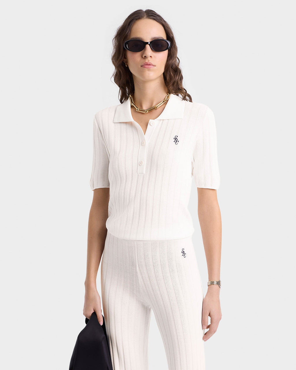 SRC Ribbed Trousers - Ecru/Navy