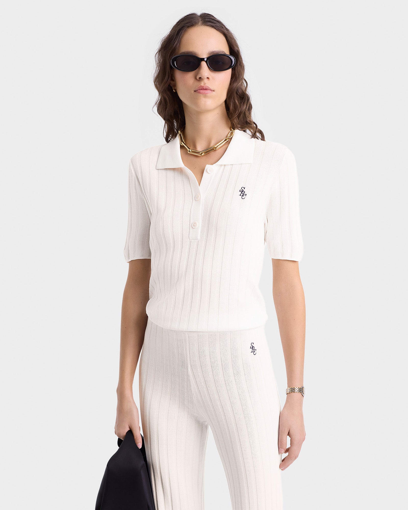 SRC Ribbed Trousers - Ecru/Navy