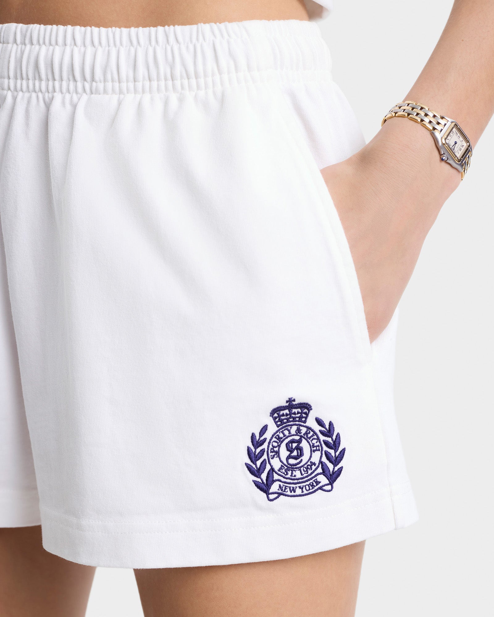 H&W Crest Embroidered Disco Short - White/Navy