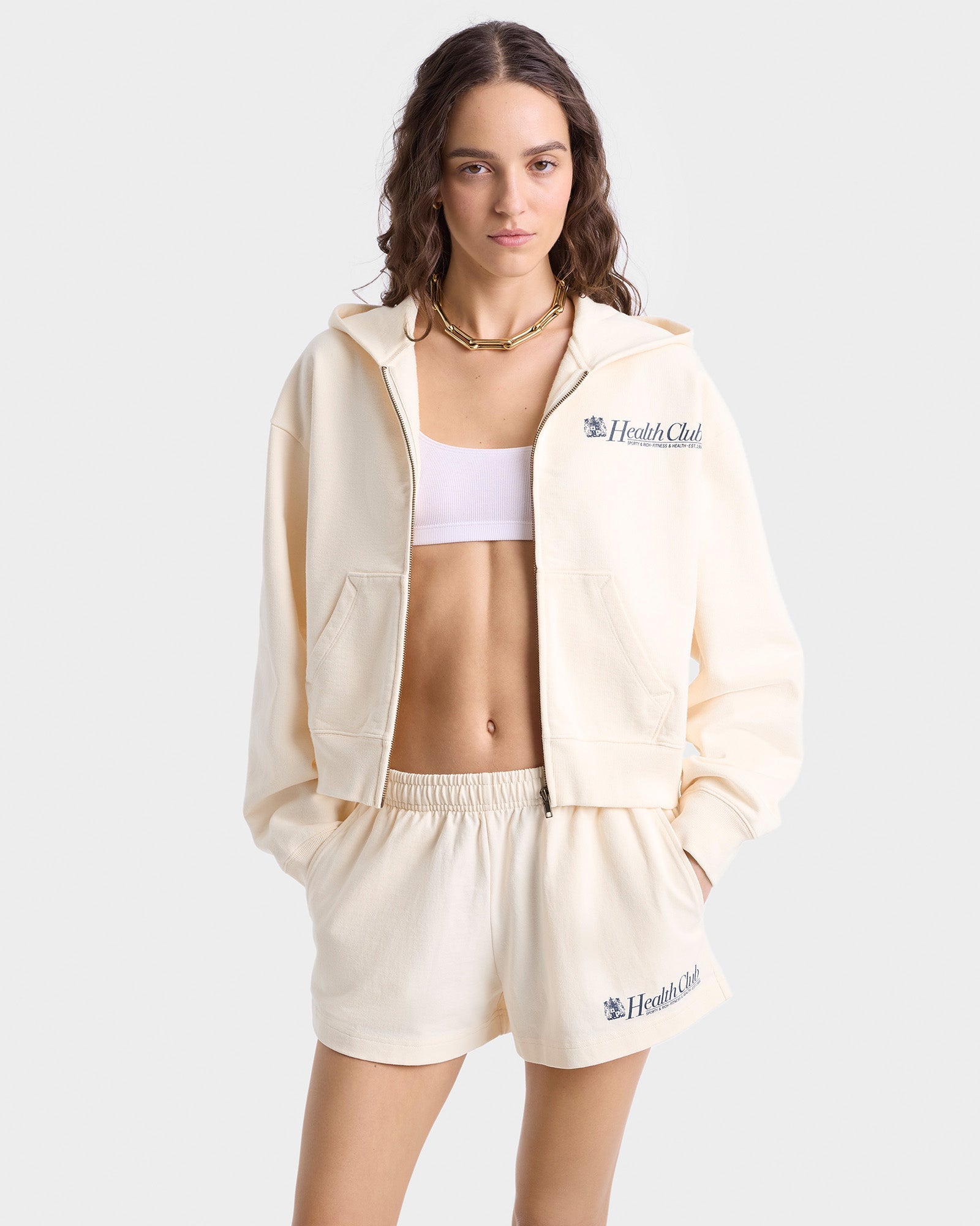 Lion Health Cropped Zip Hoodie - Cream