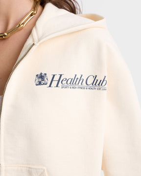 Lion Health Cropped Zip Hoodie - Cream