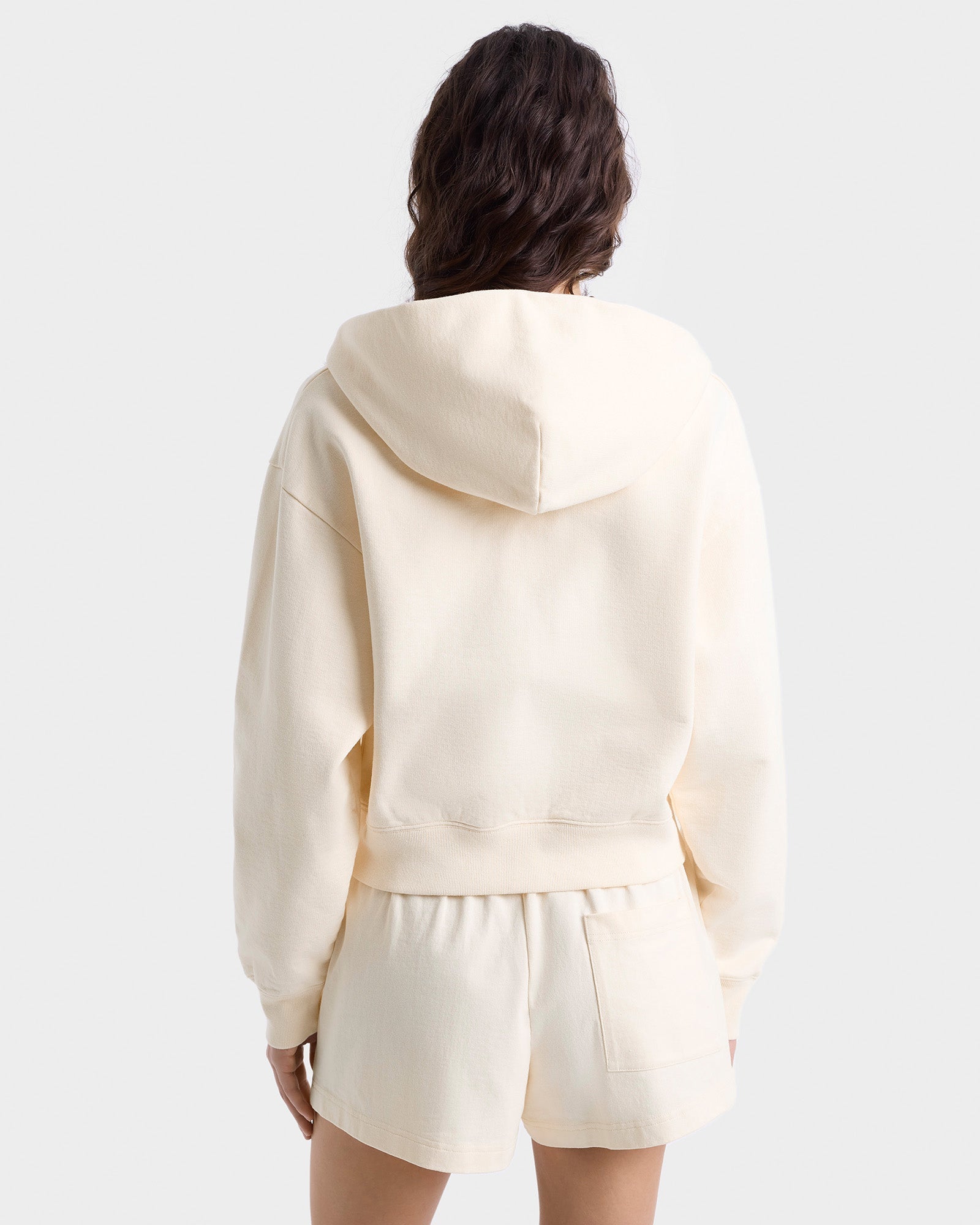 Lion Health Cropped Zip Hoodie - Cream