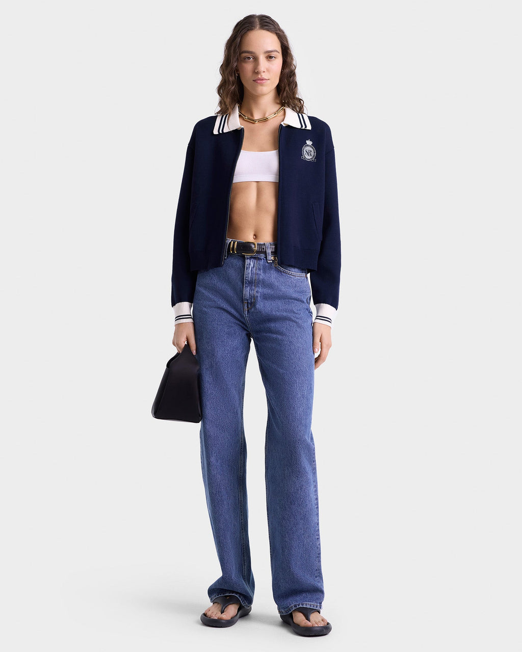 Royal Club Zipped Cardigan - Navy/White