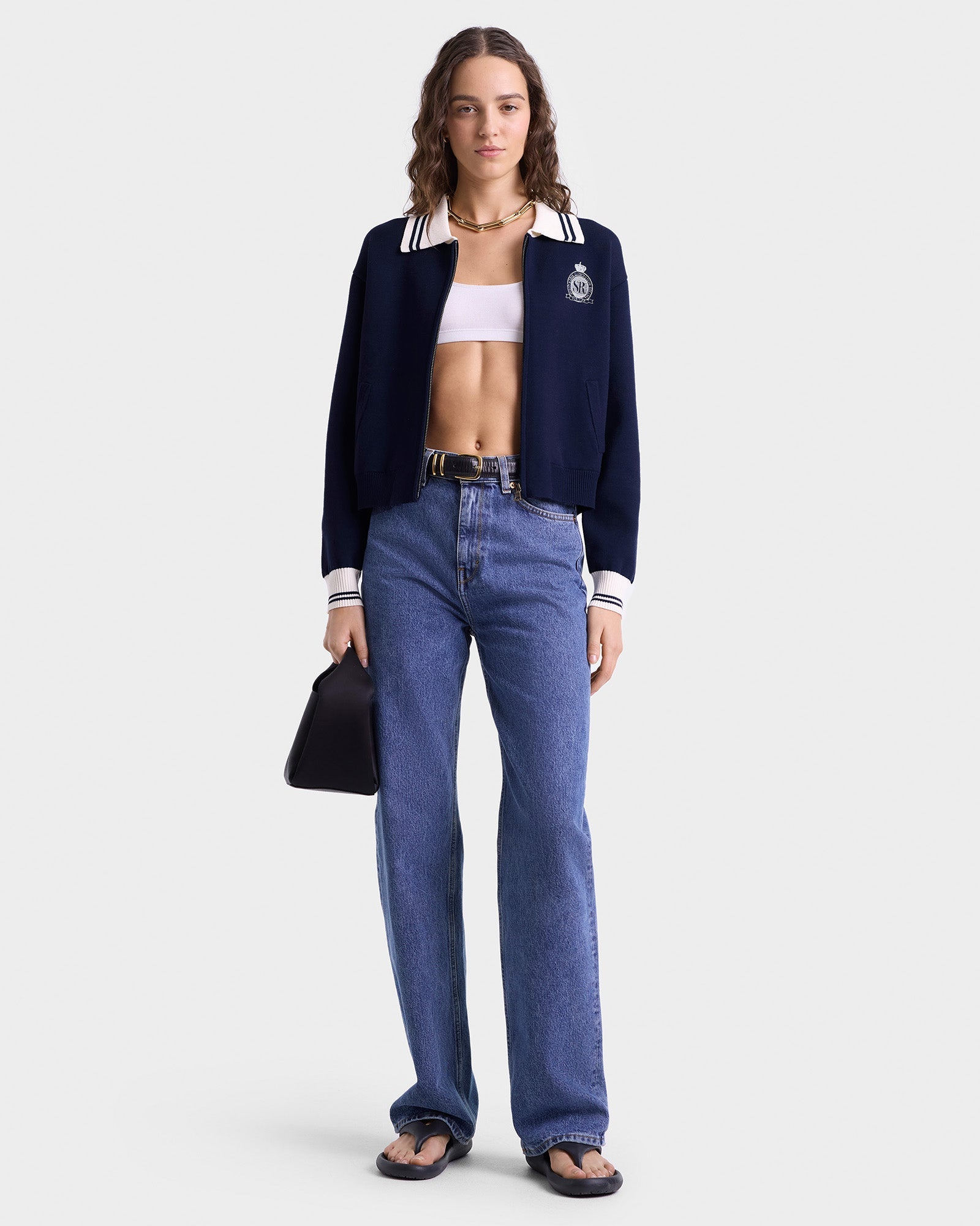 Royal Club Zipped Cardigan - Navy/White