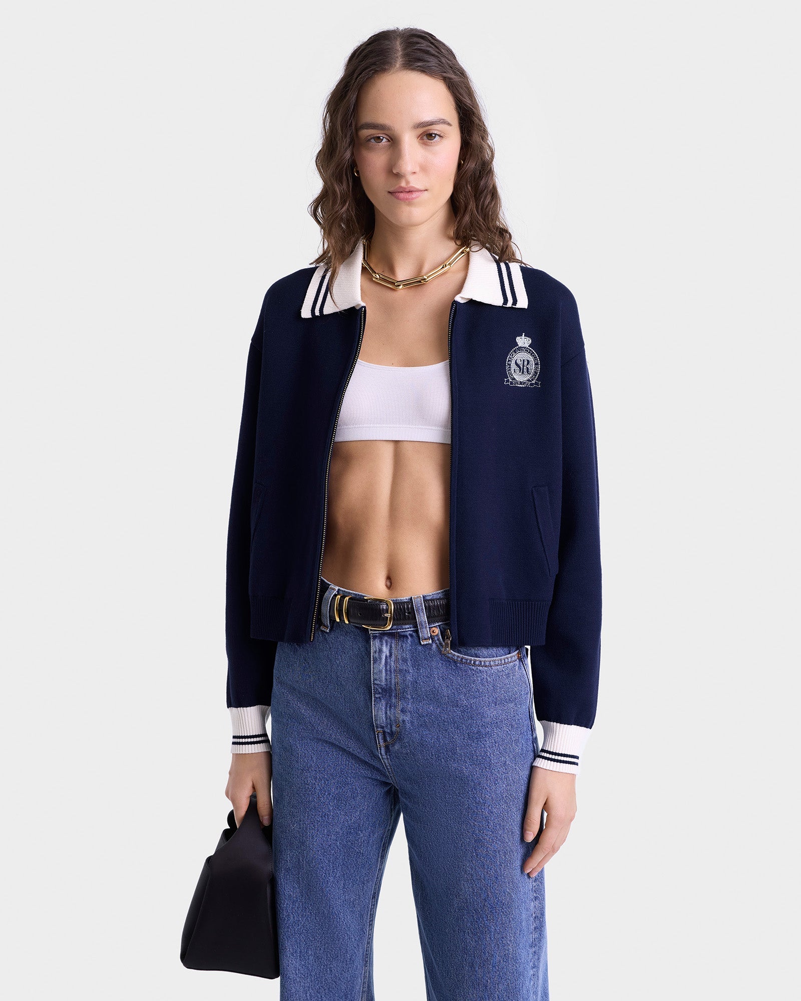 Royal Club Zipped Cardigan - Navy/White