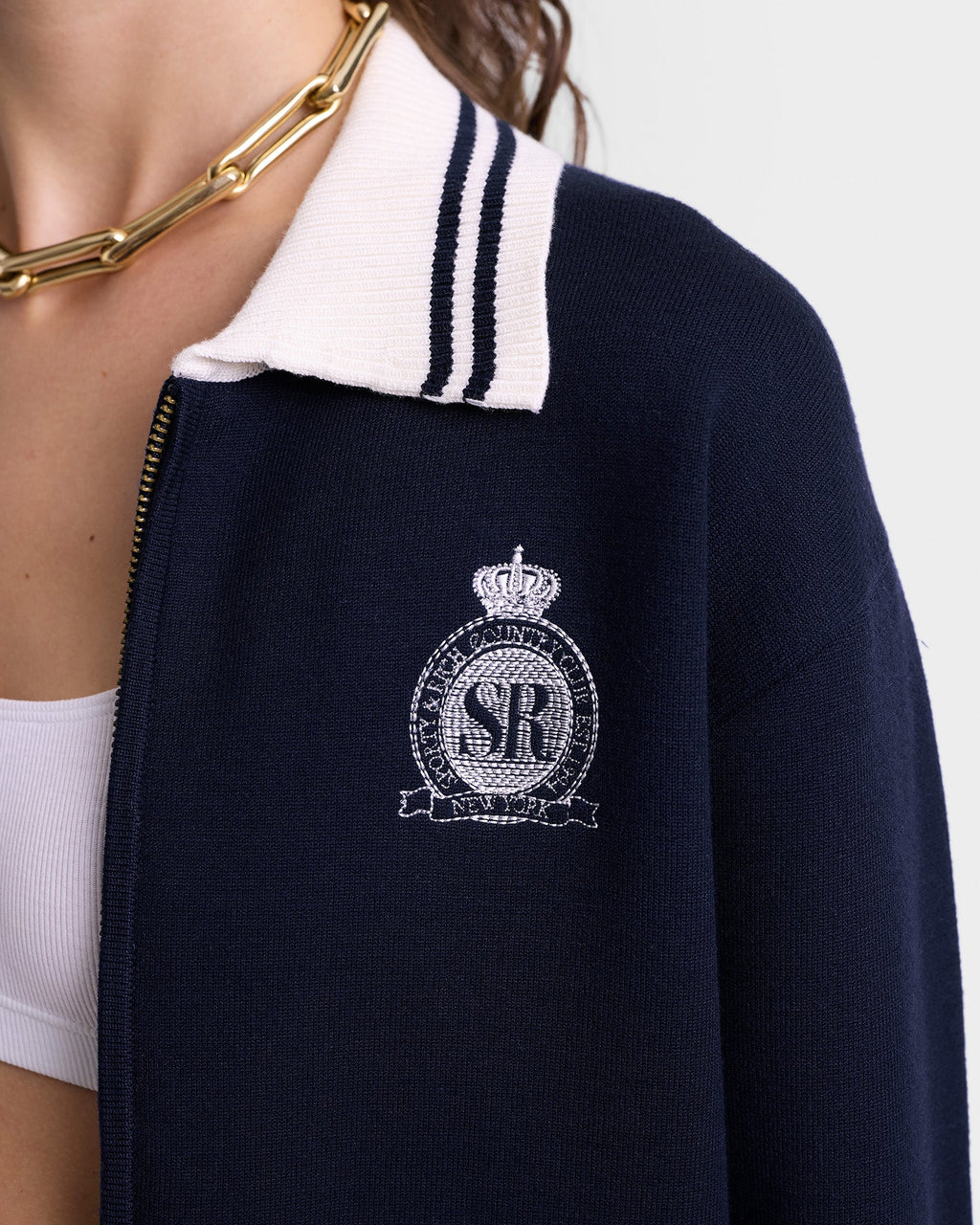 Royal Club Zipped Cardigan - Navy/White