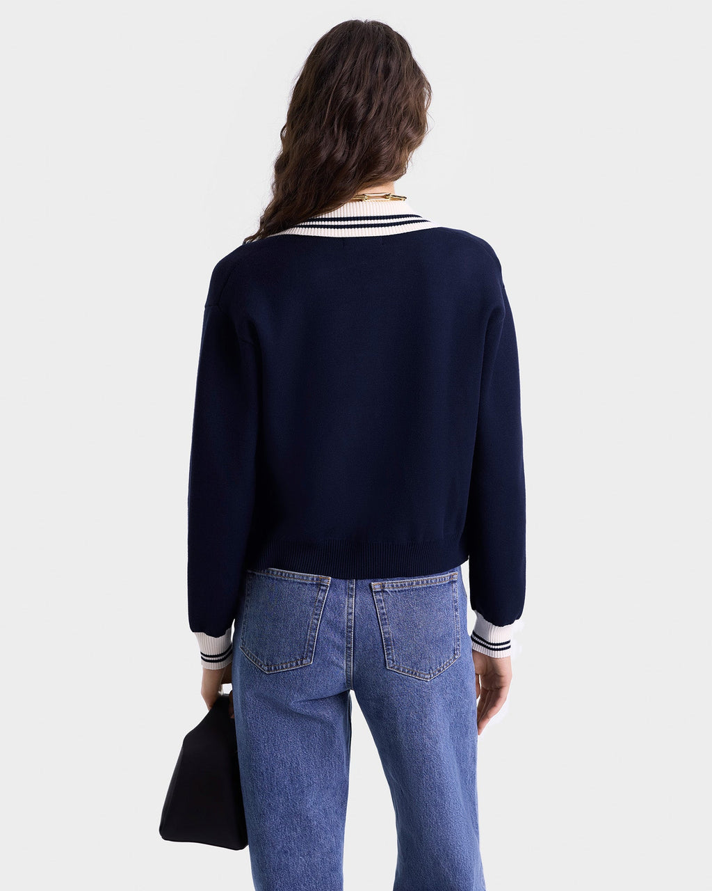 Royal Club Zipped Cardigan - Navy/White