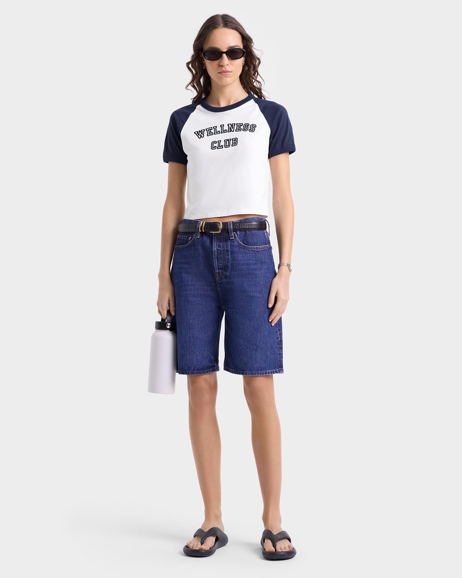 Wellness Club Flocked Baby Tee - White/Navy