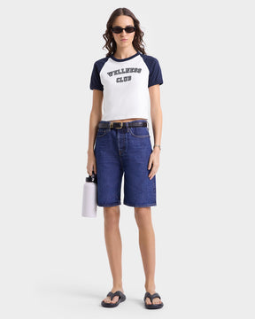 Wellness Club Flocked Baby Tee - White/Navy