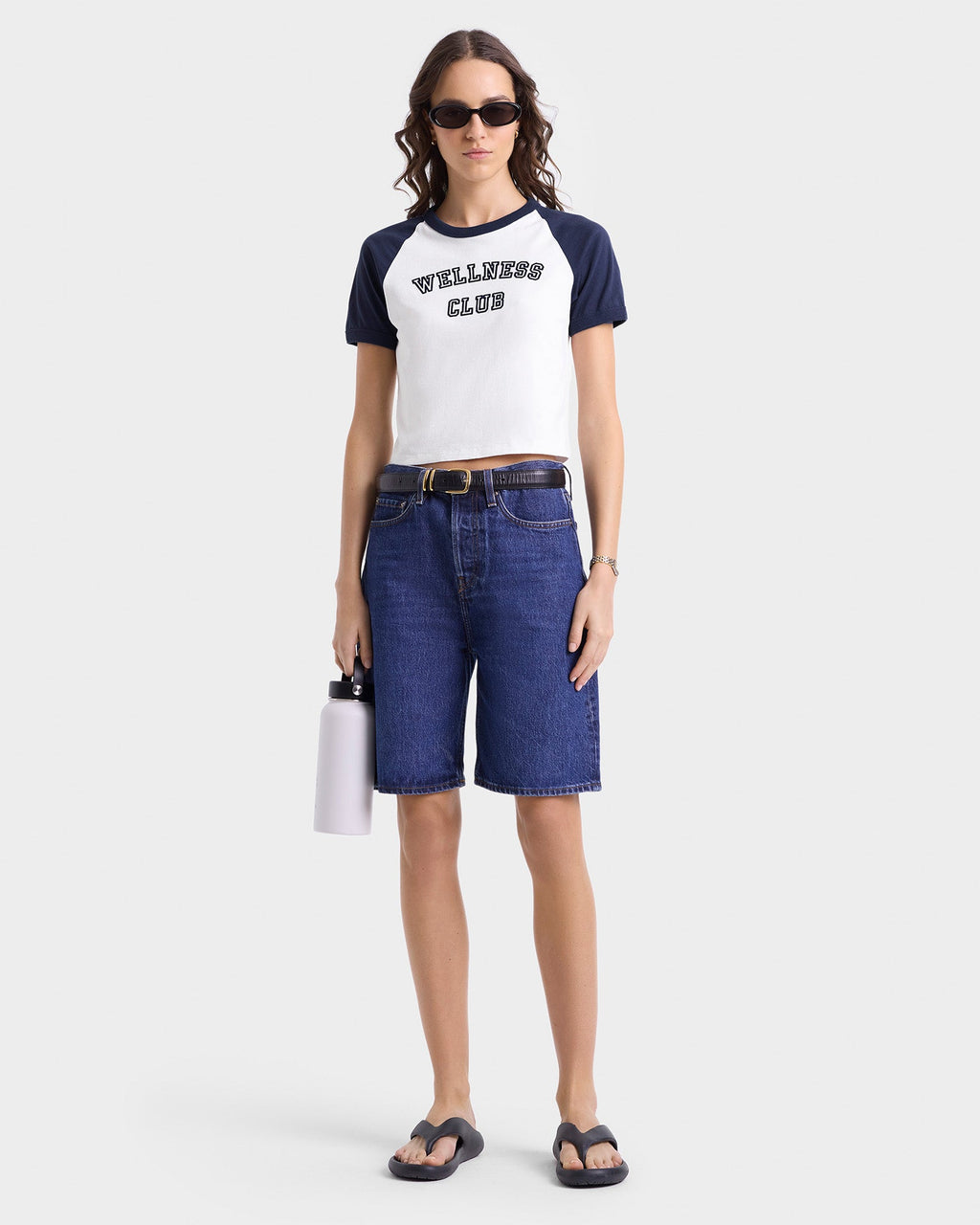 Wellness Club Flocked Baby Tee - White/Navy