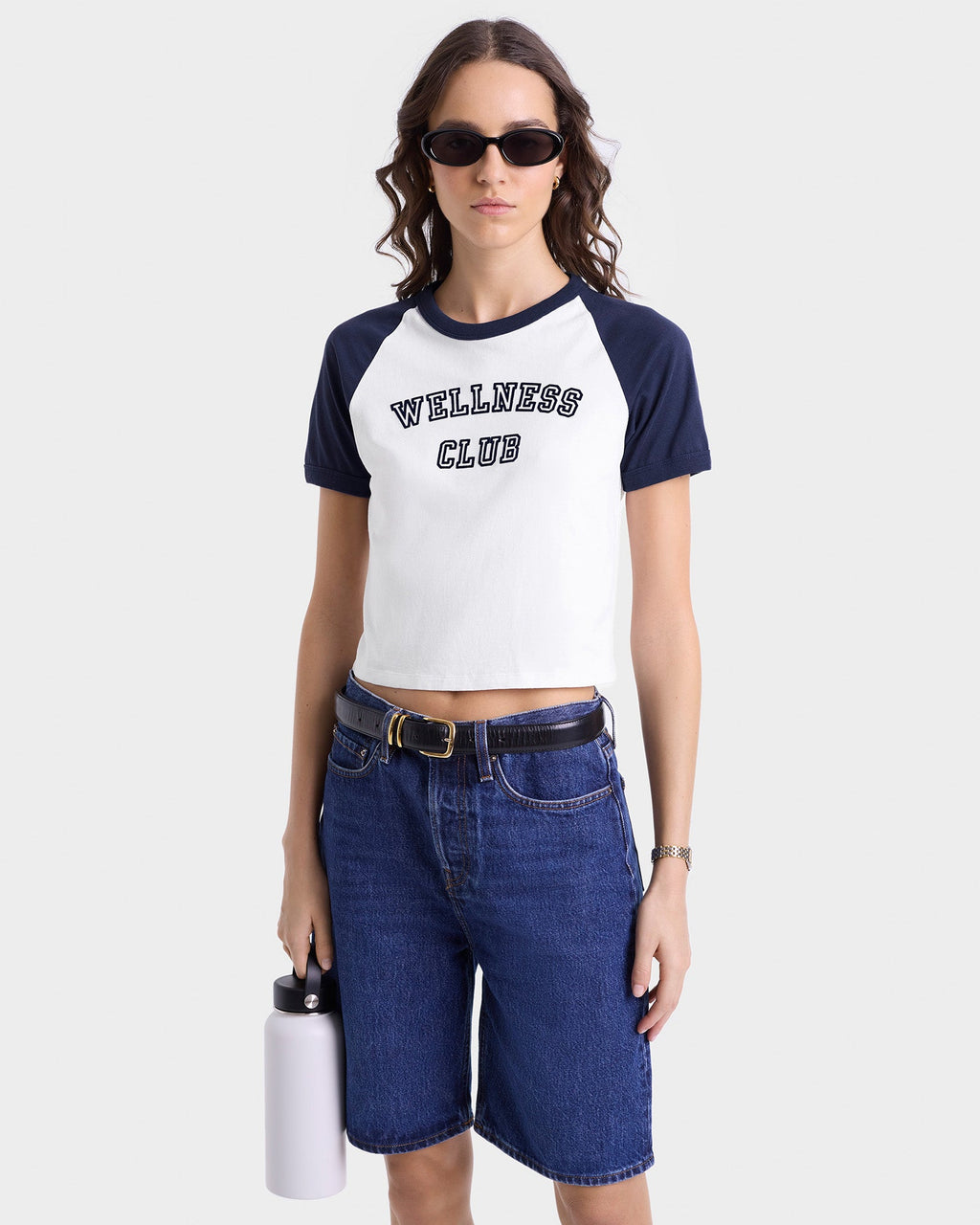 Wellness Club Flocked Baby Tee - White/Navy